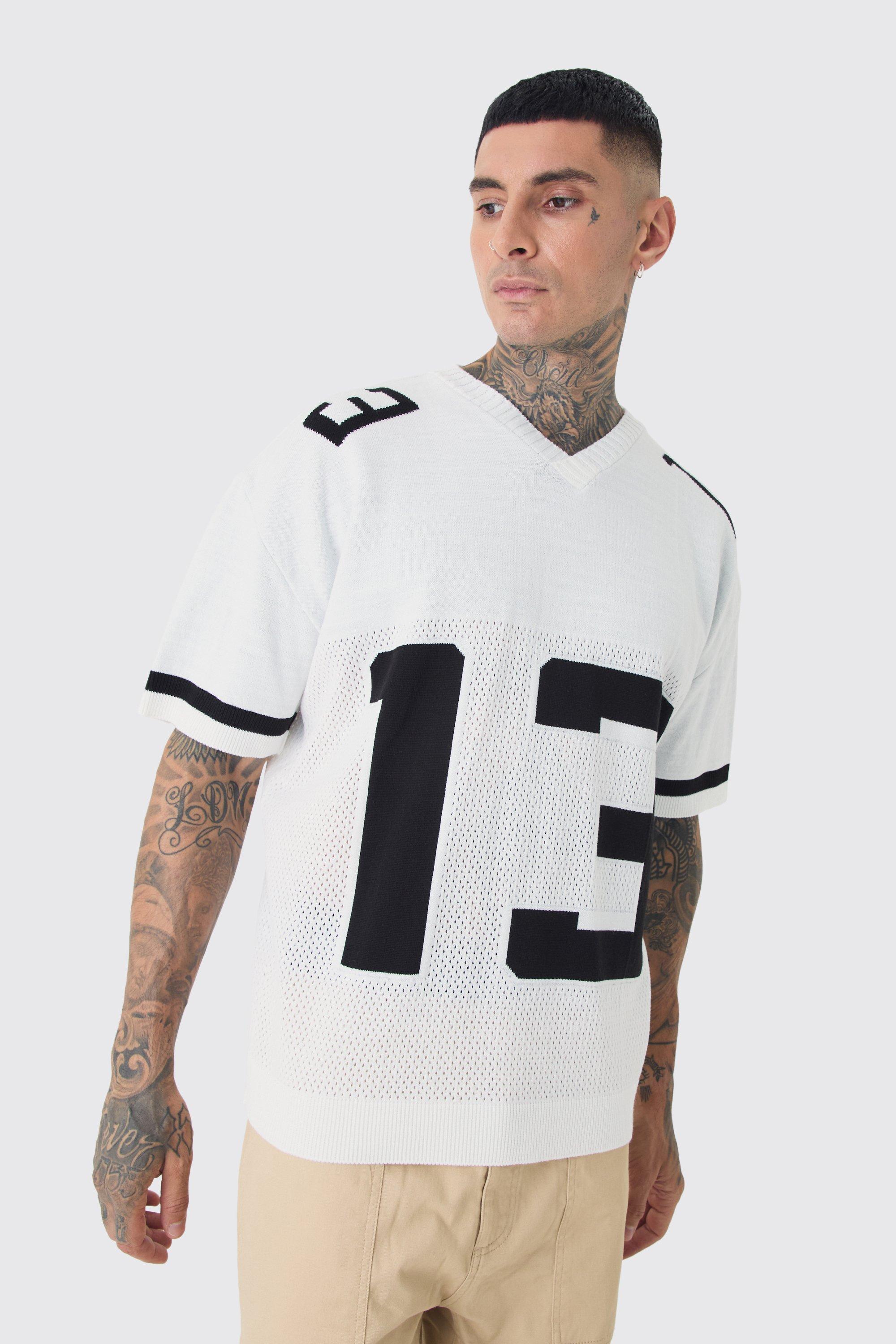 Mens White Tall Open Stitch Varsity Jumper, White