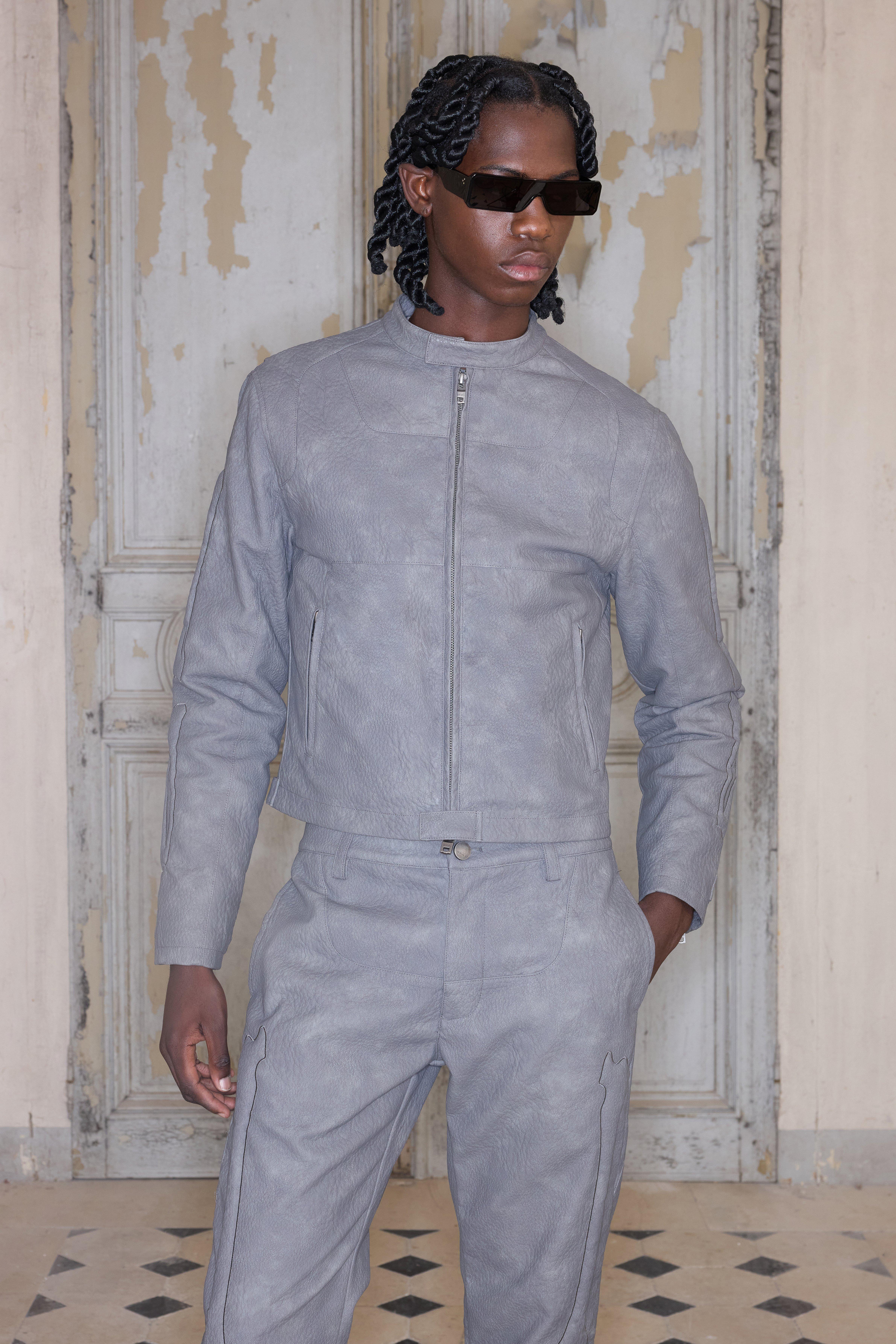 Giacca da Biker Premium in pelle sintetica grigia, Grigio