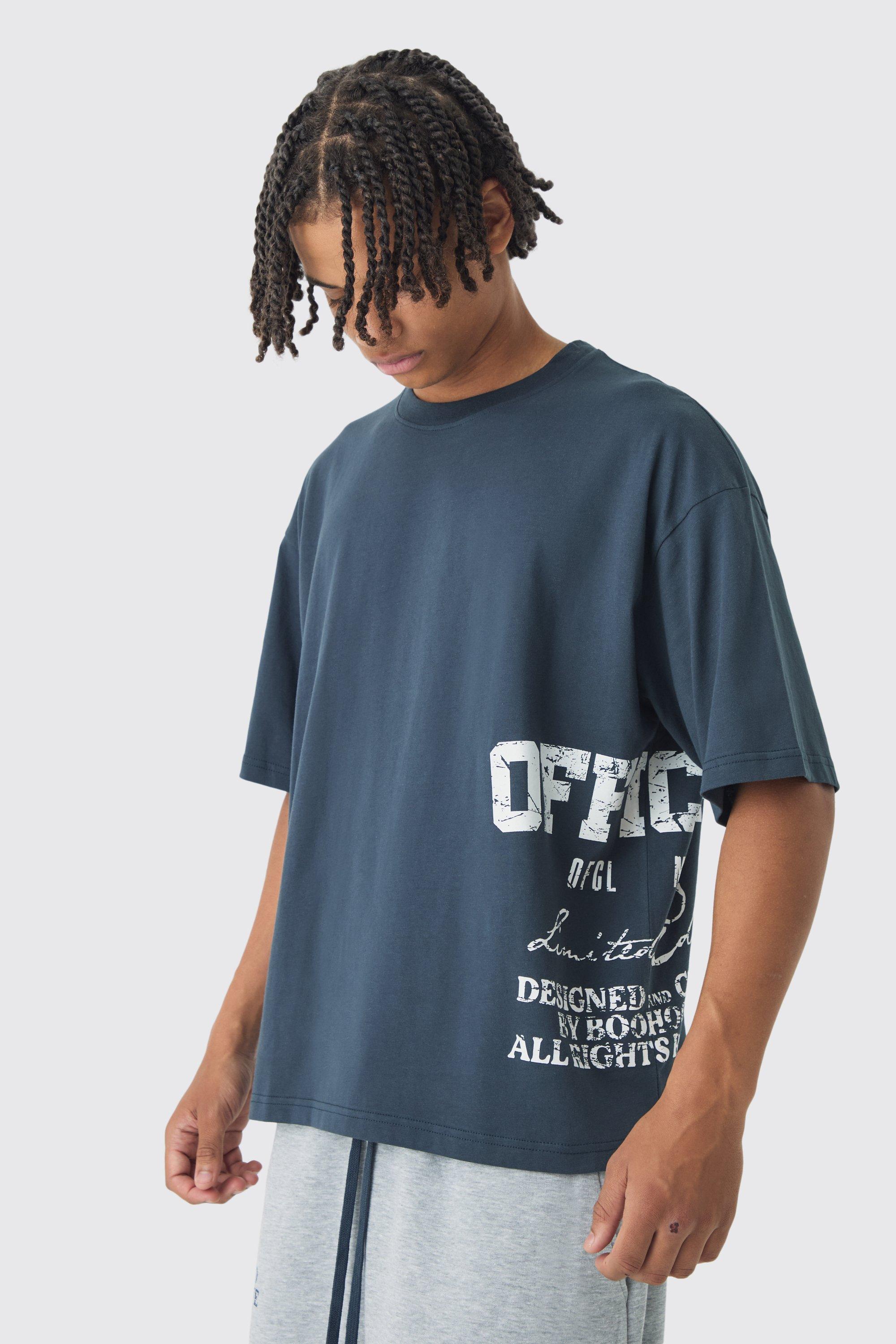 T-shirt squadrata oversize pesante con stampa Offcl, Navy