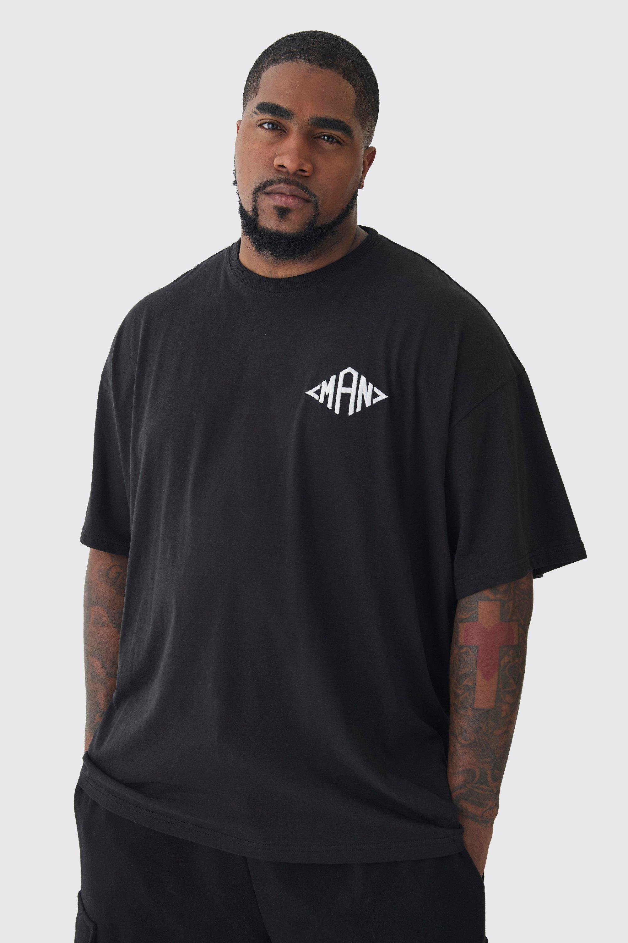 Mens Plus Oversized Man Diamond Embroidered T-shirt In Black, Black