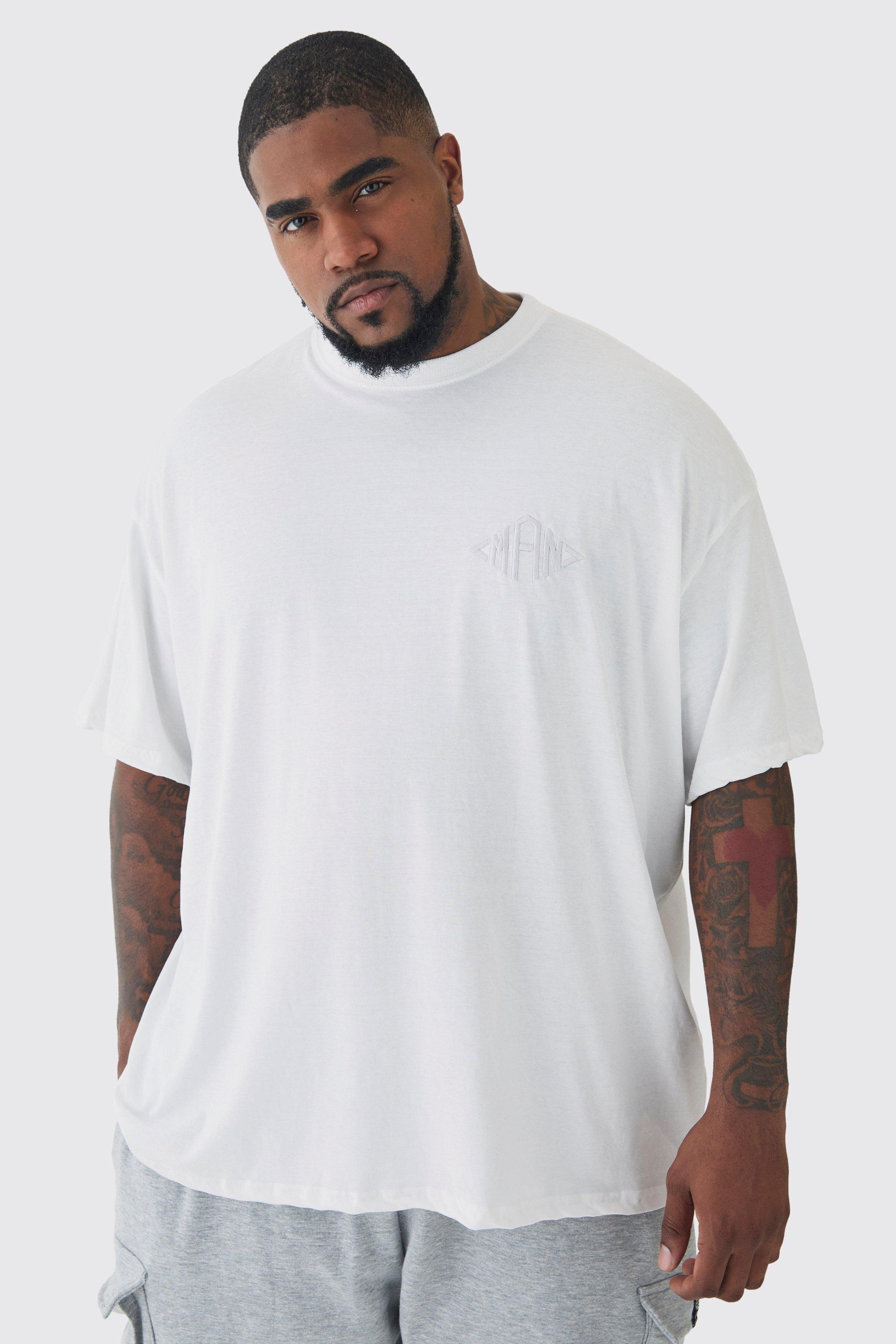 T-shirt Plus Size oversize bianca con ricamo Man a rombo, Bianco