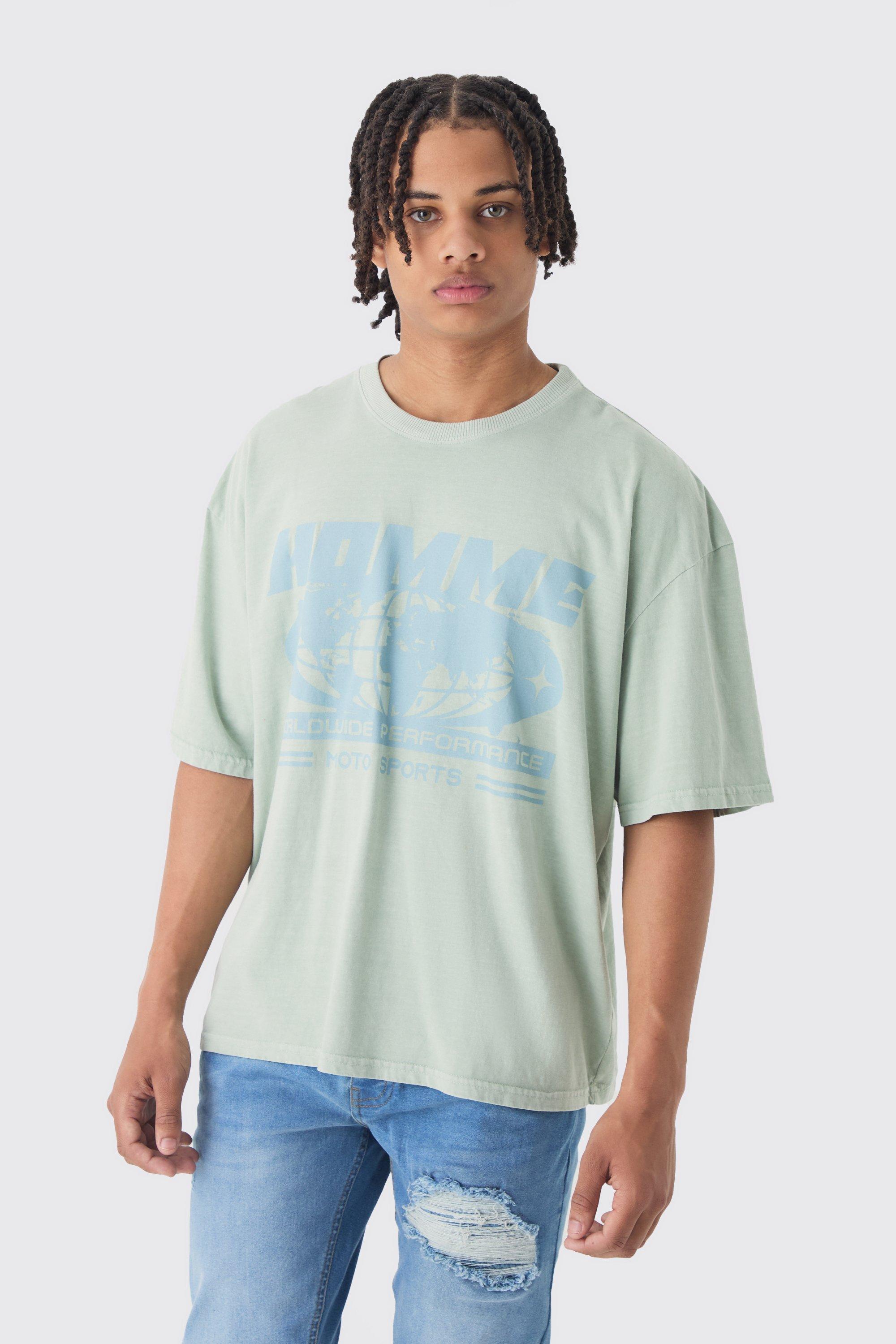 T-shirt oversize Homme con girocollo esteso, Verde