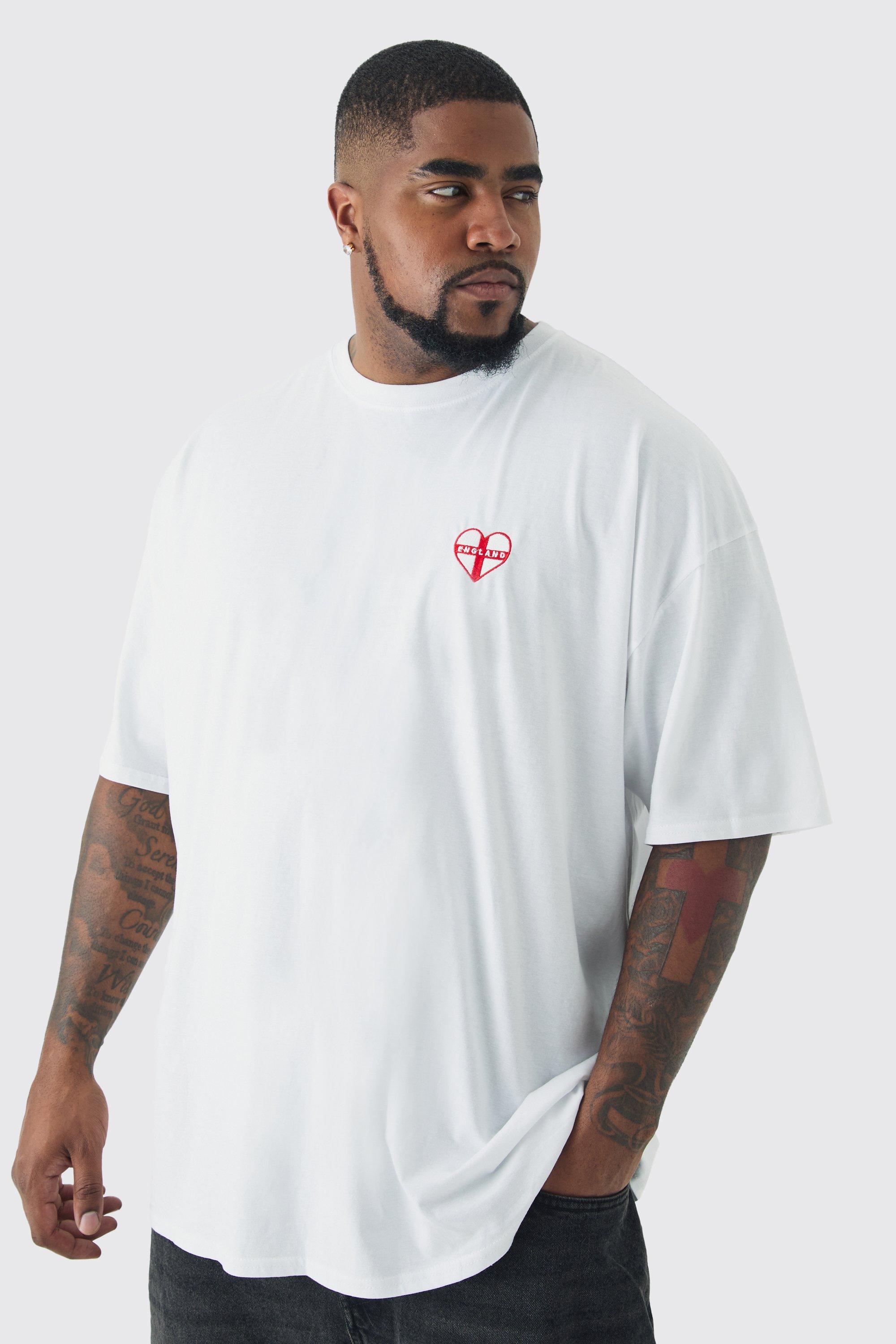 Mens White Plus England Embroidered T-shirt, White