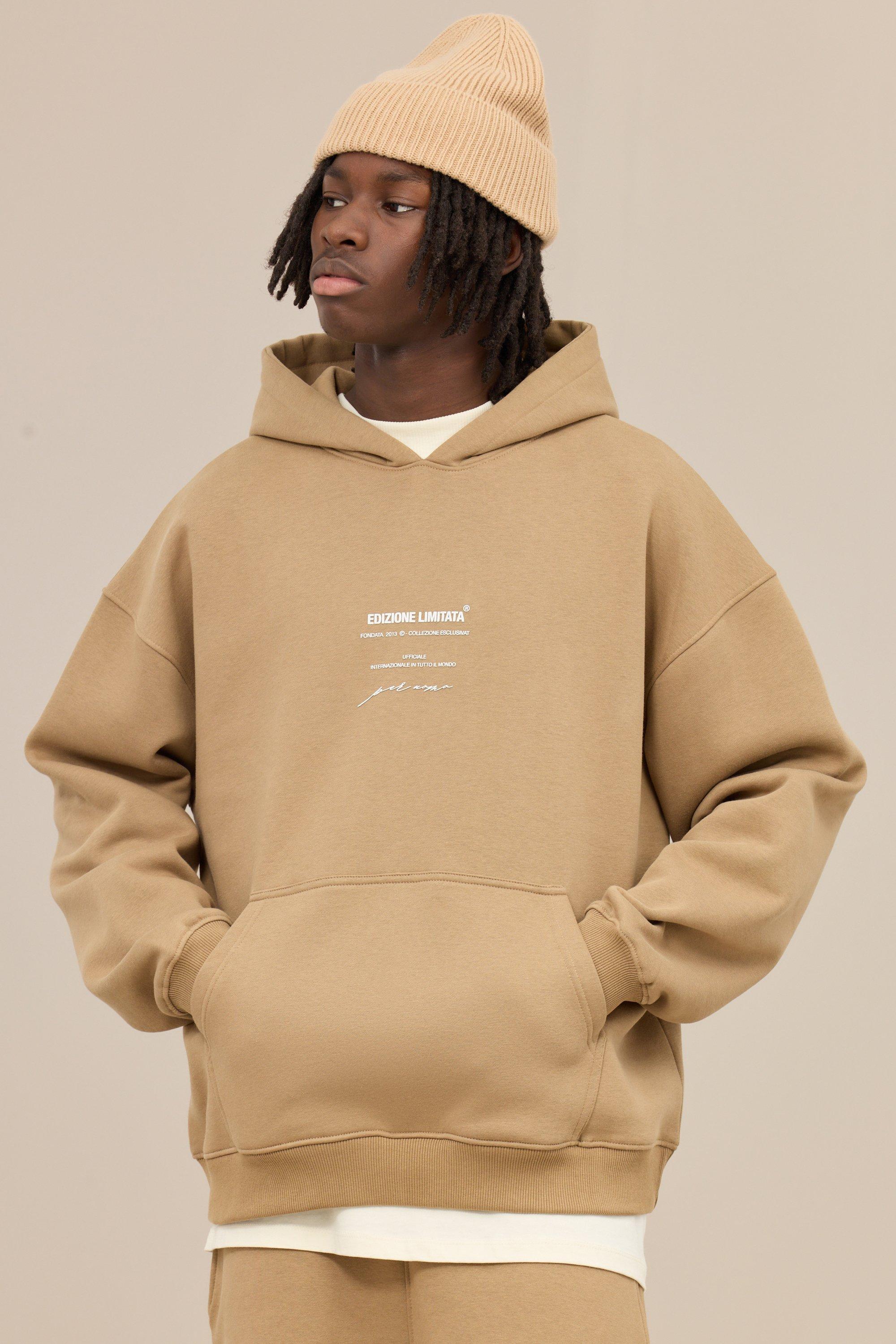 Mens Beige Oversized Heavyweight Hoodie, Beige