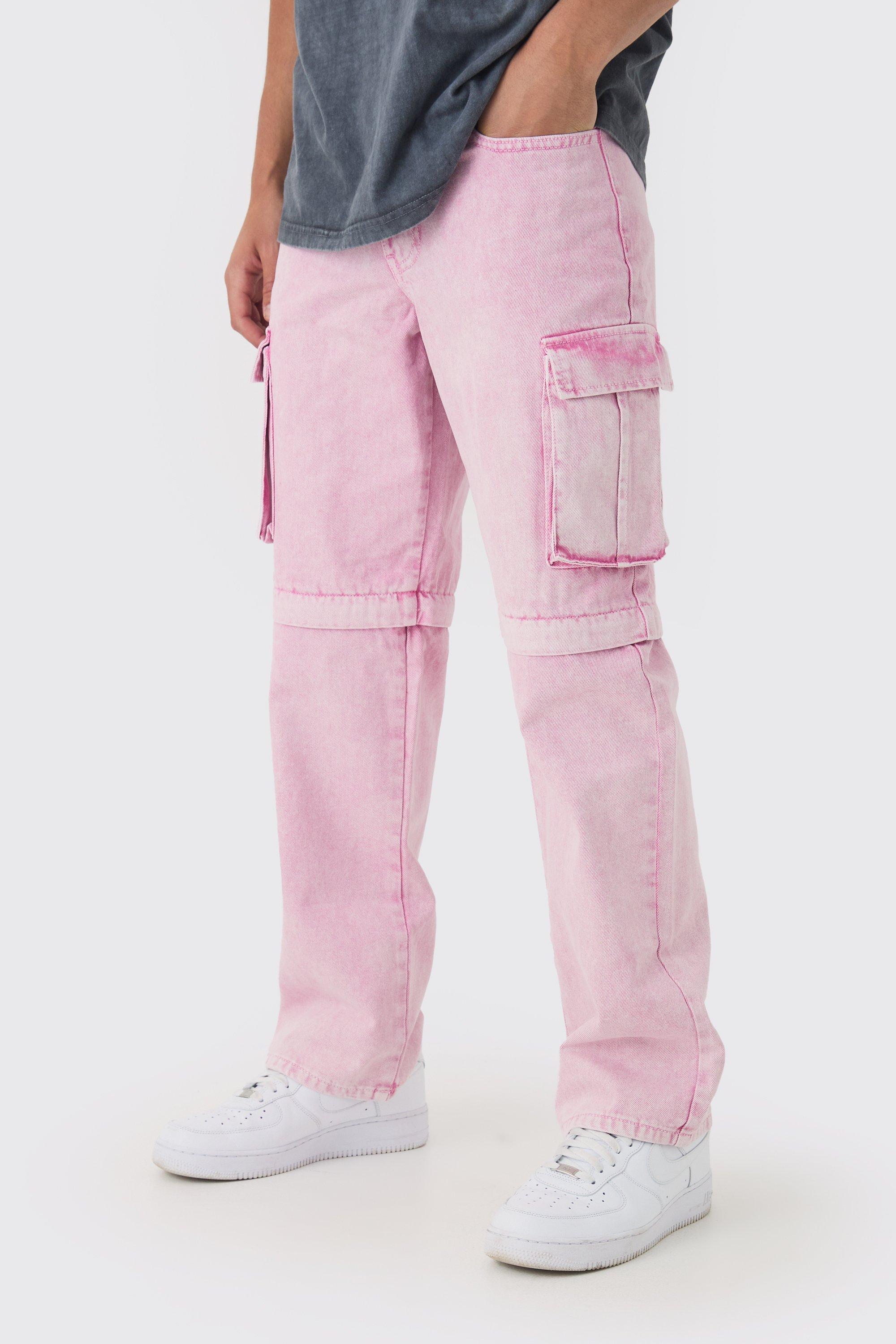 Pantaloni Cargo rilassati in twill in lavaggio acido con zip, Azzurro