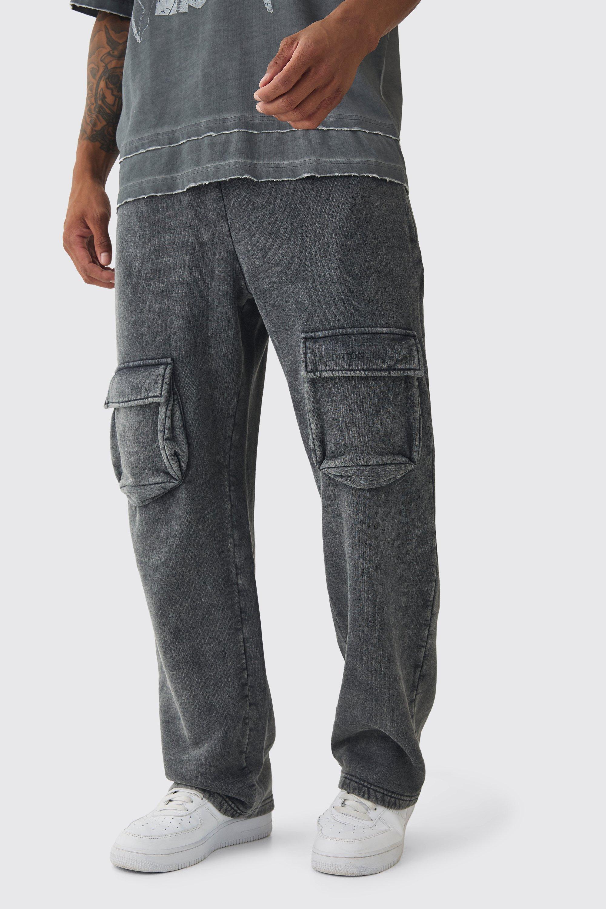 Pantaloni tuta Cargo dritti Limited Edition slavati, Grigio