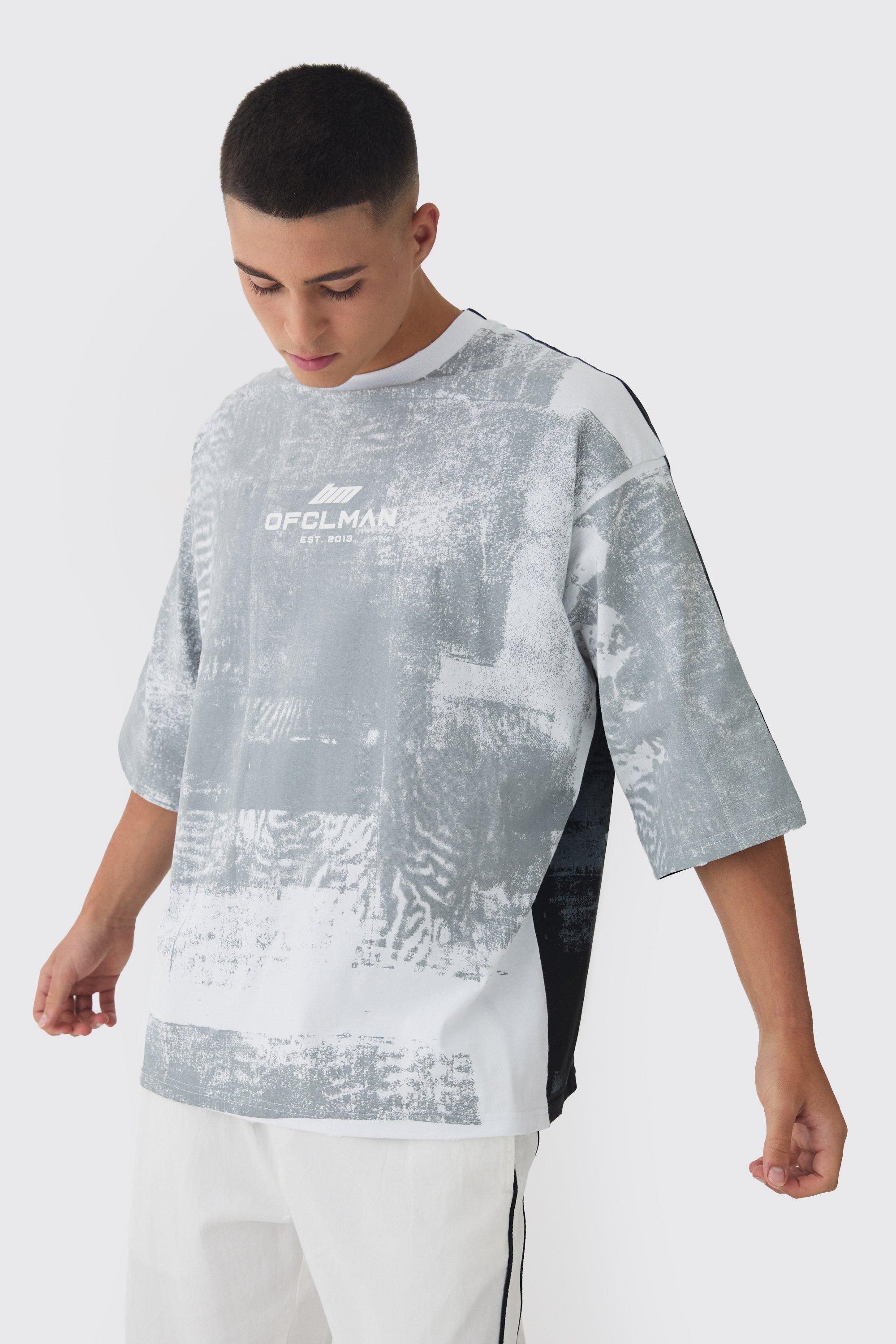 T-shirt super pesante oversize pesante effetto patchwork, Bianco