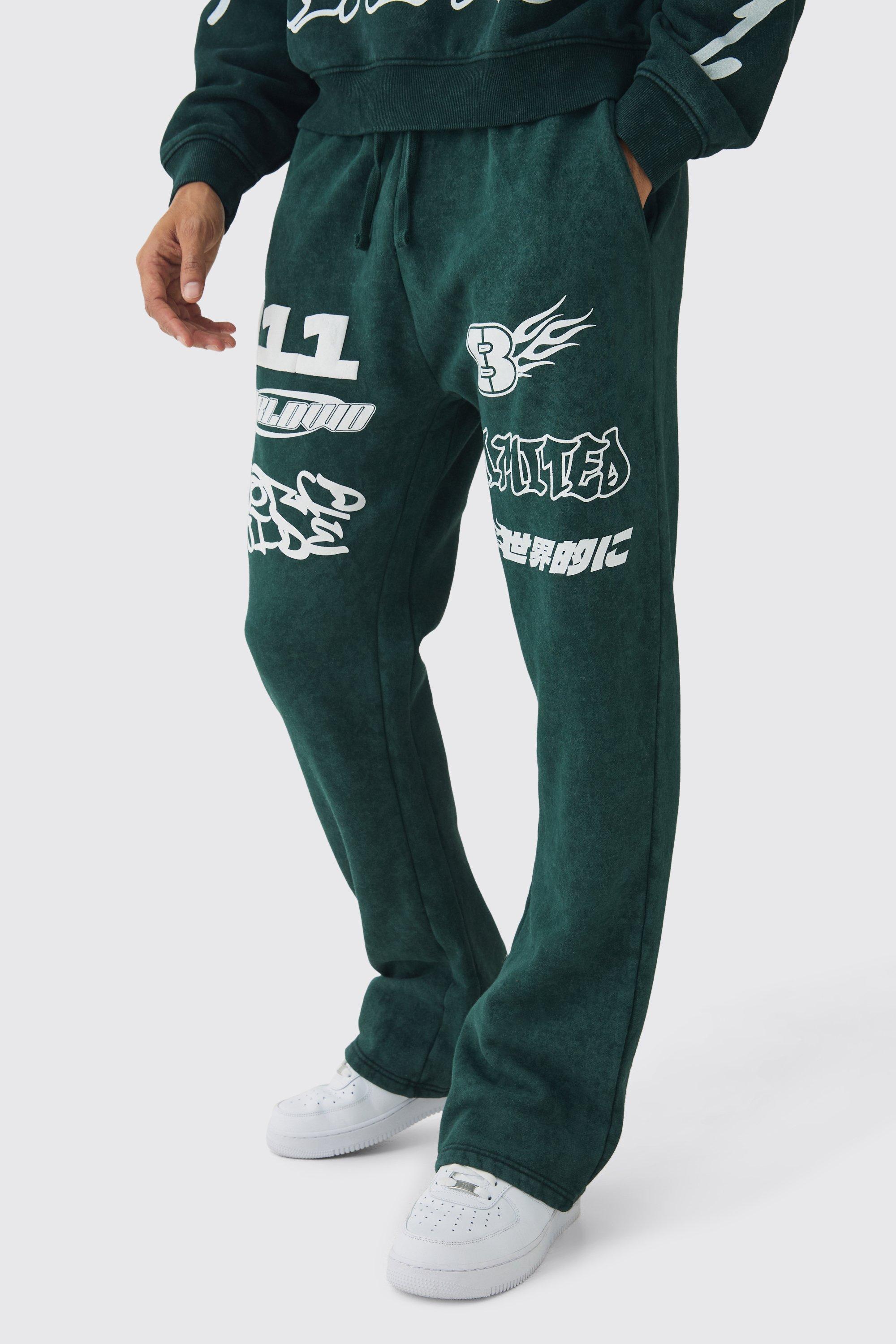 Pantaloni tuta Regular Fit in lavaggio con stampa Moto, Verde