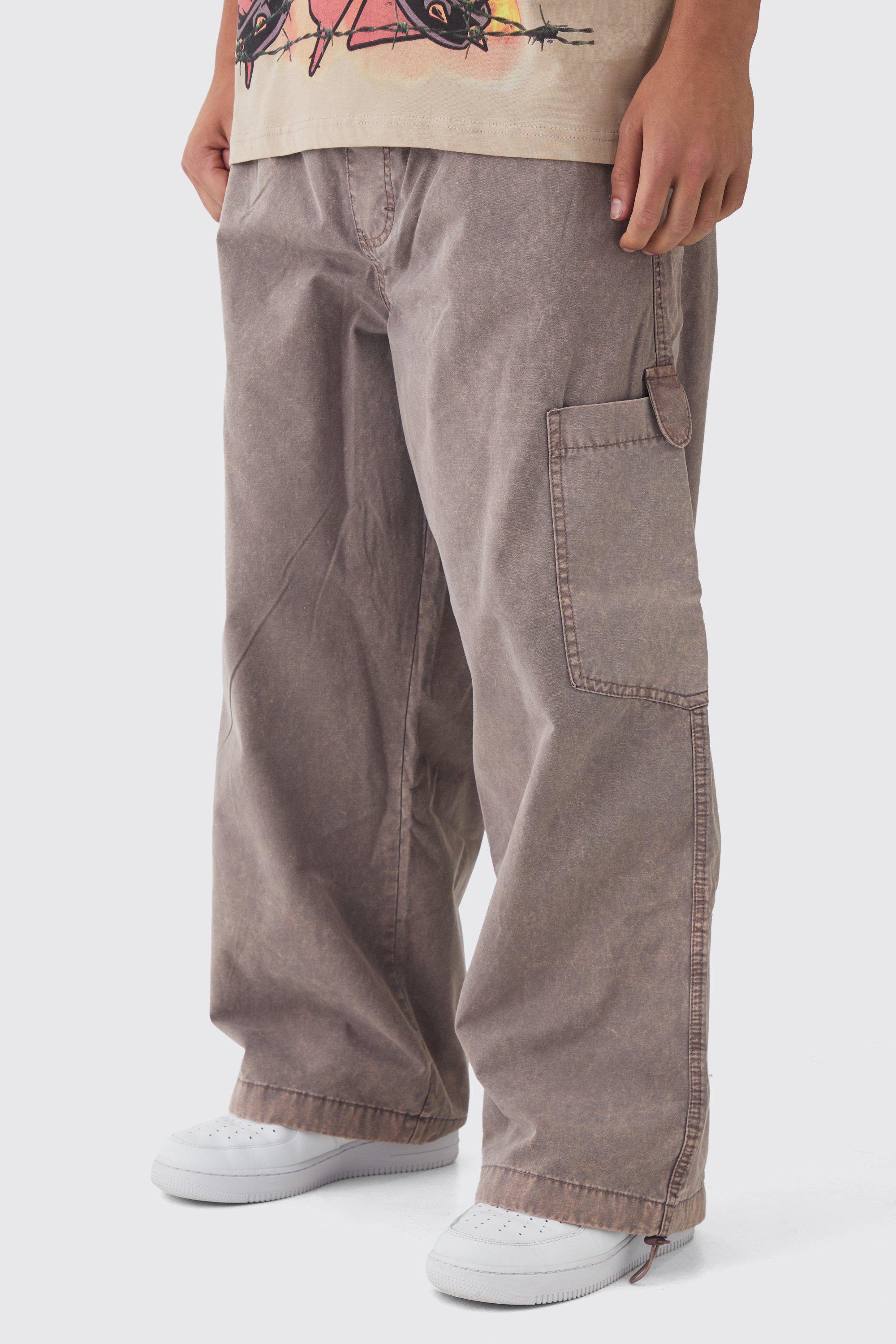 Pantaloni Cargo super extra comodi in lavaggio a olio con vita elasticizzata, Beige