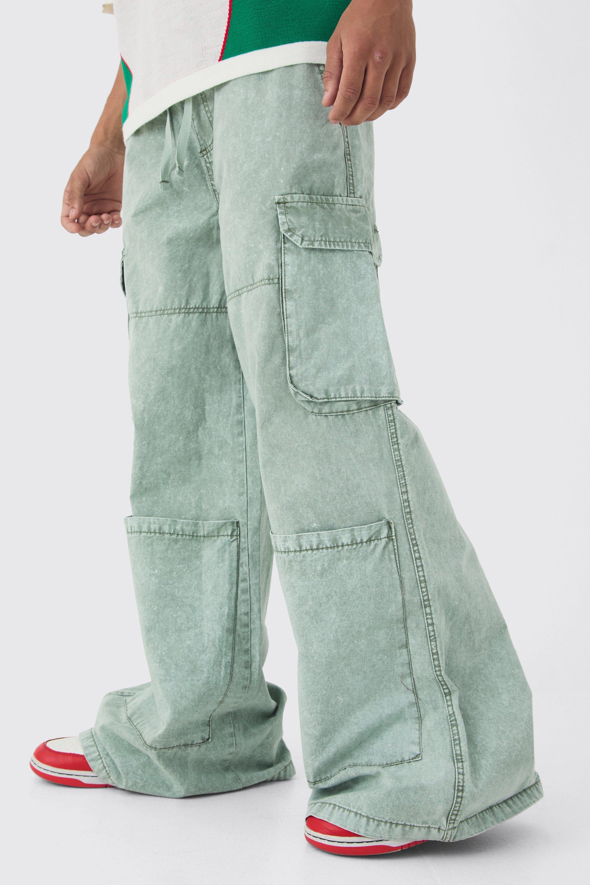 Boohoo Extreem Baggy Oil Wash Cargo Broek Met Elastische Taille, Green