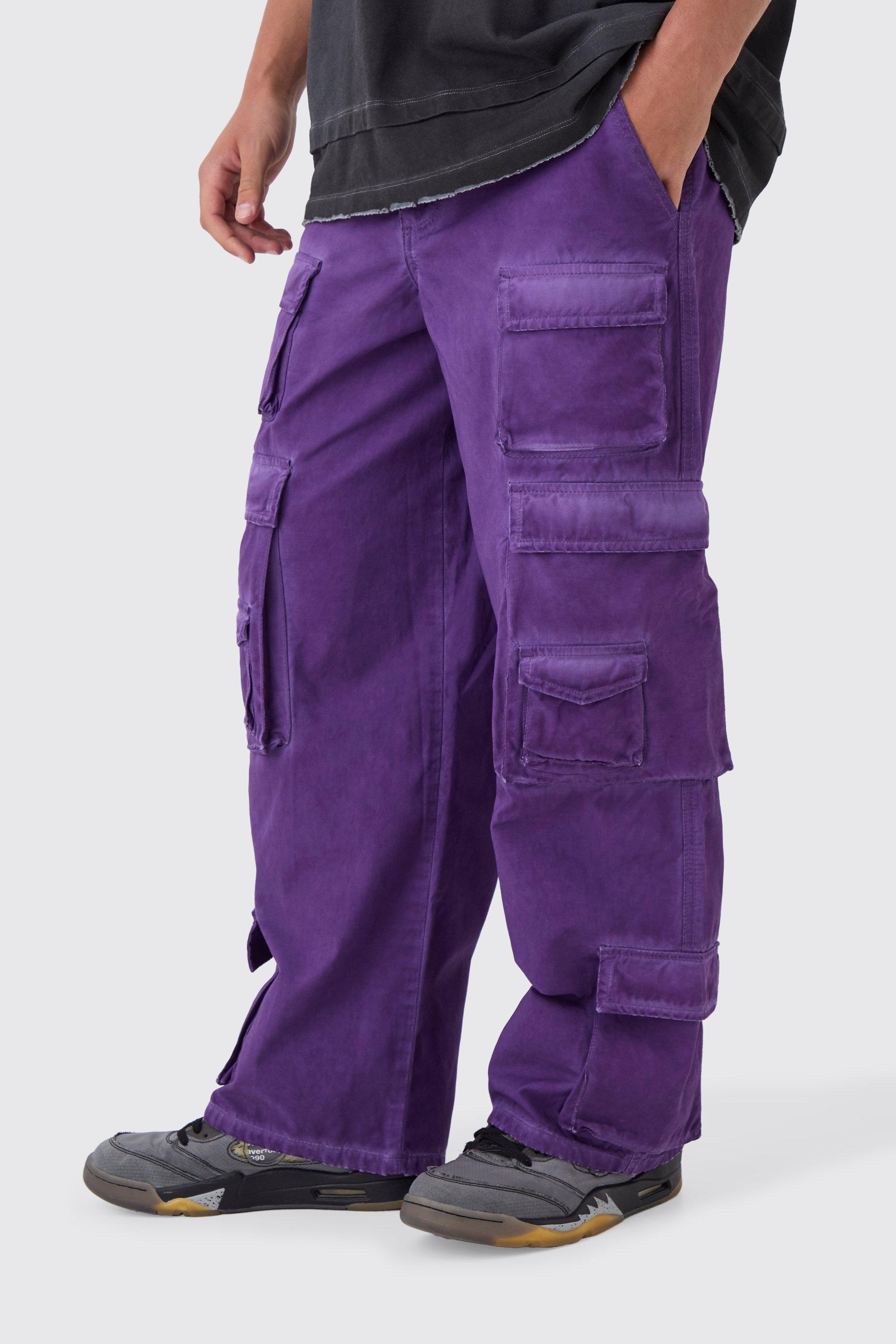 Pantaloni Cargo extra comodi in lavaggio a olio con vita fissa, Purple