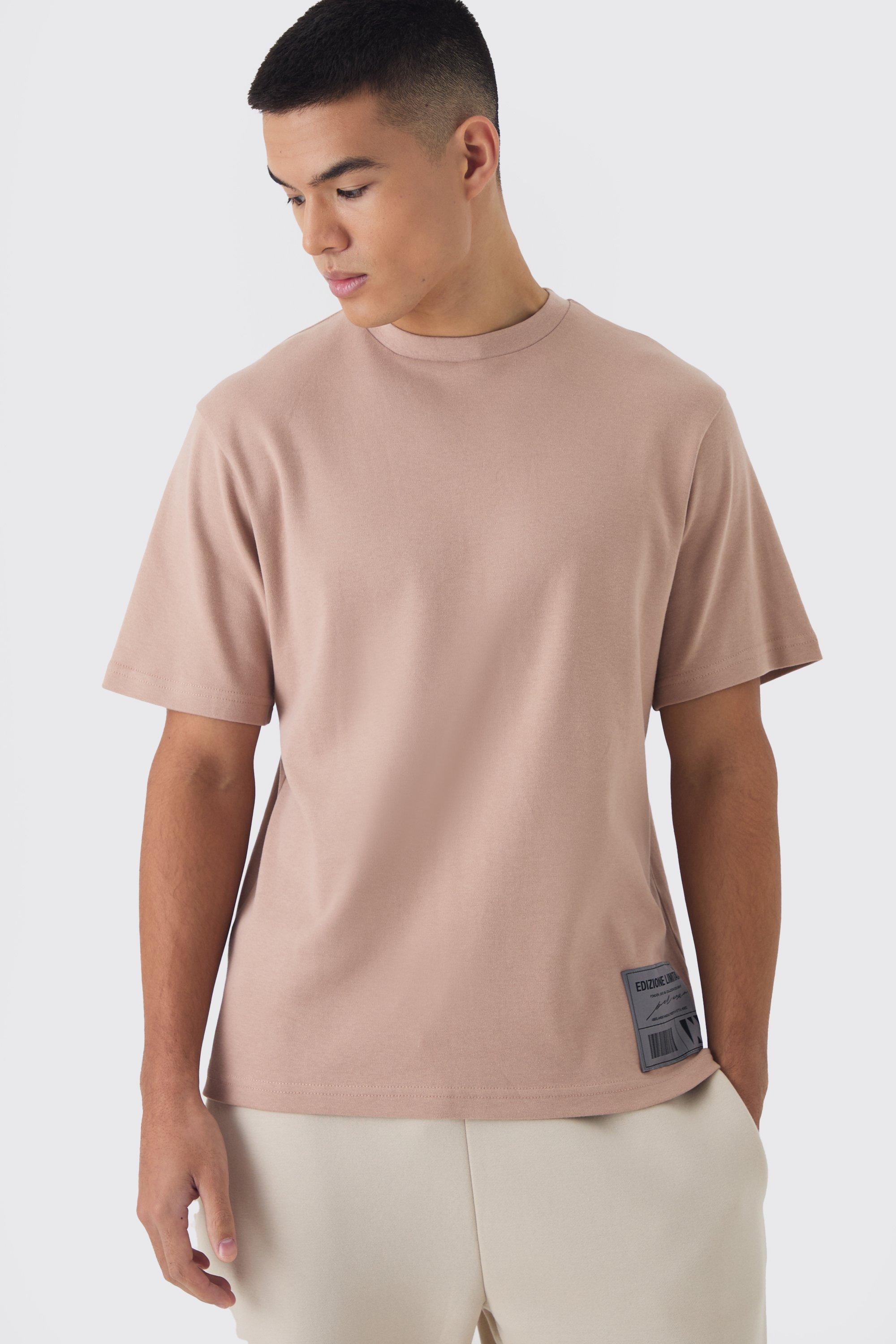 T-shirt Regular Fit con etichetta ricamata e ricamo, Beige