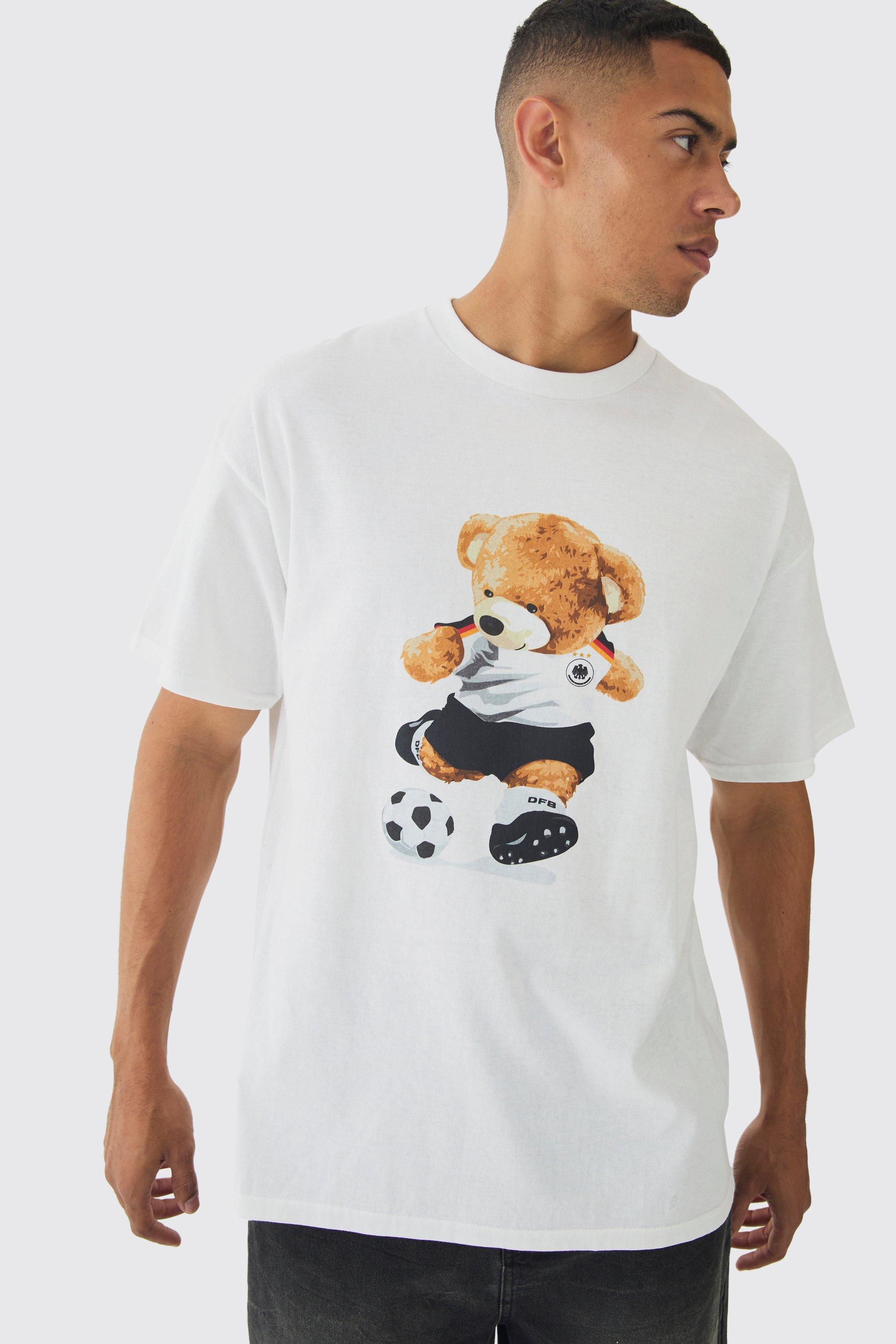 Mens White Oversized Germany Teddy Bear Football T-shirt, White