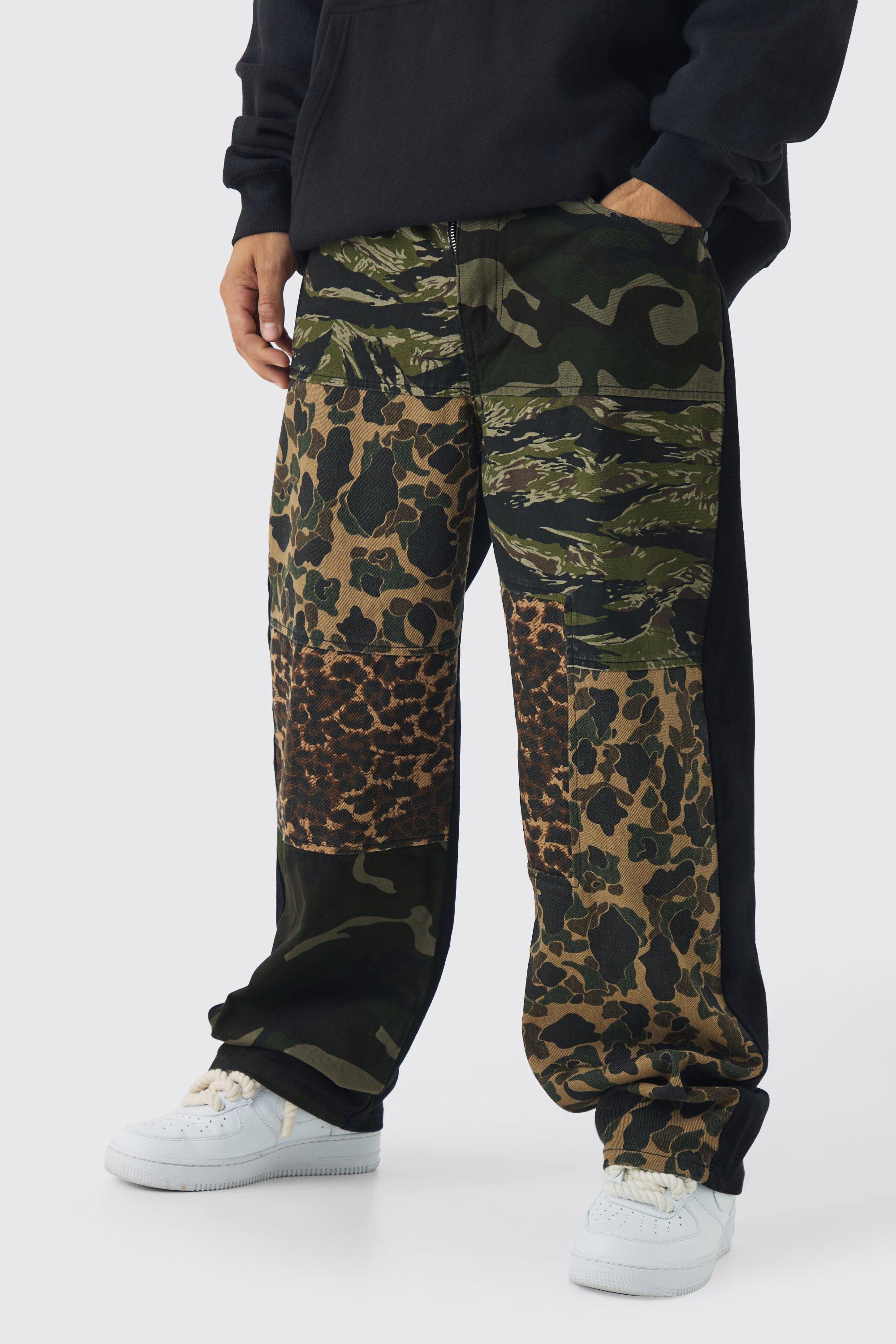 Boohoo Baggy Camo & Leopard Patchwork Twill Pants, Multi