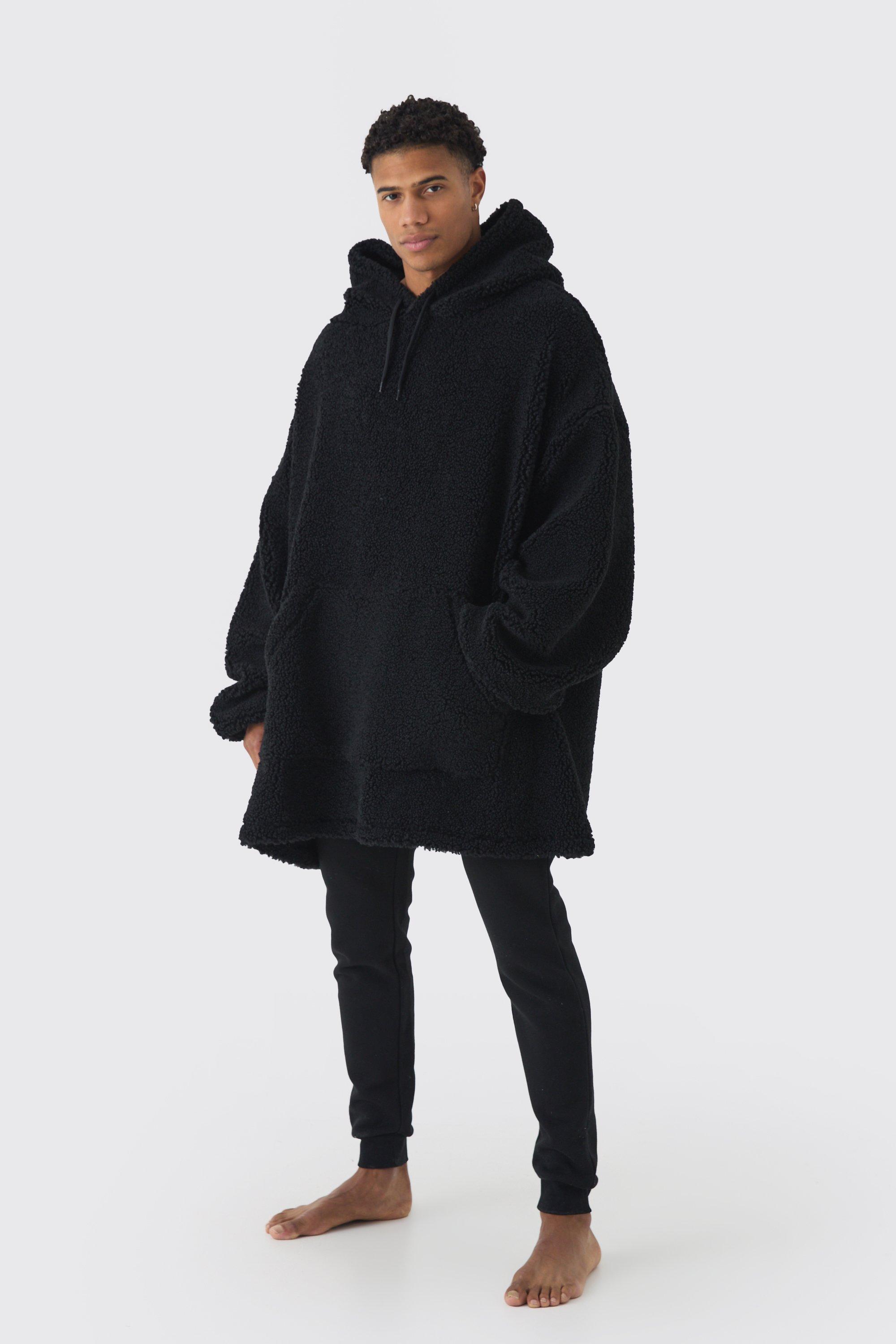 Mens Black Extreme Oversized Fleece Hoodie, Black