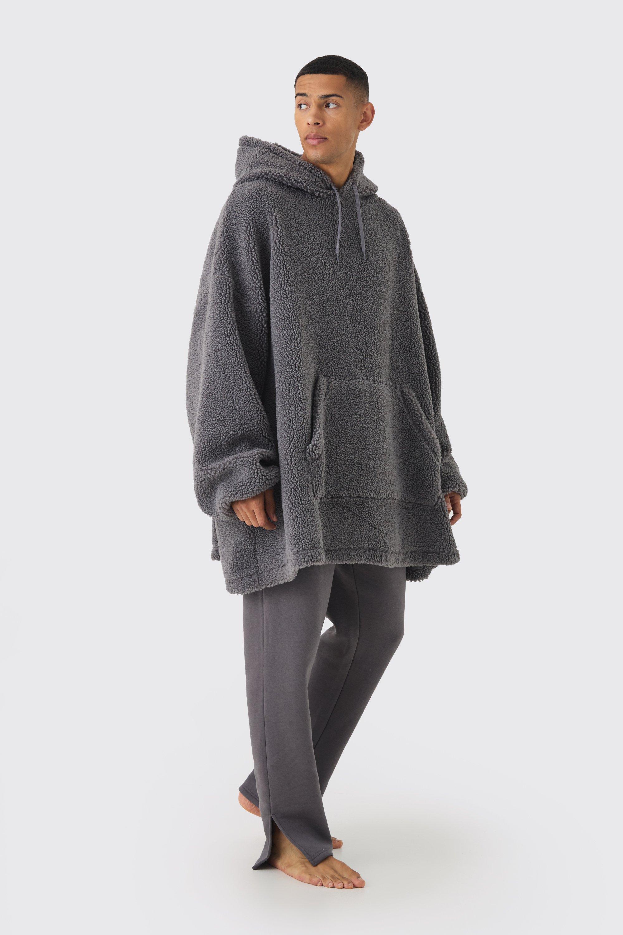 Mens Grey Extreme Oversized Fleece Hoodie, Grey