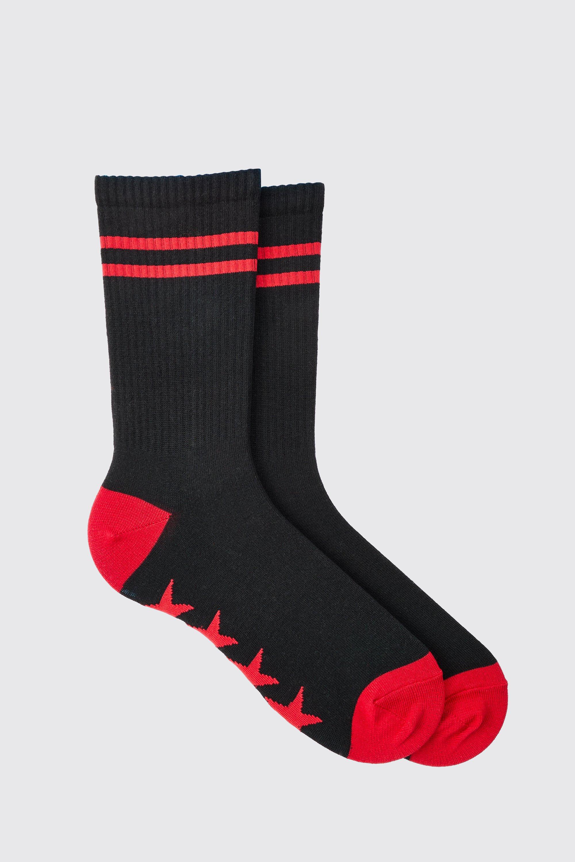 Mens Black Star Sole Graphic Stripe Socks, Black