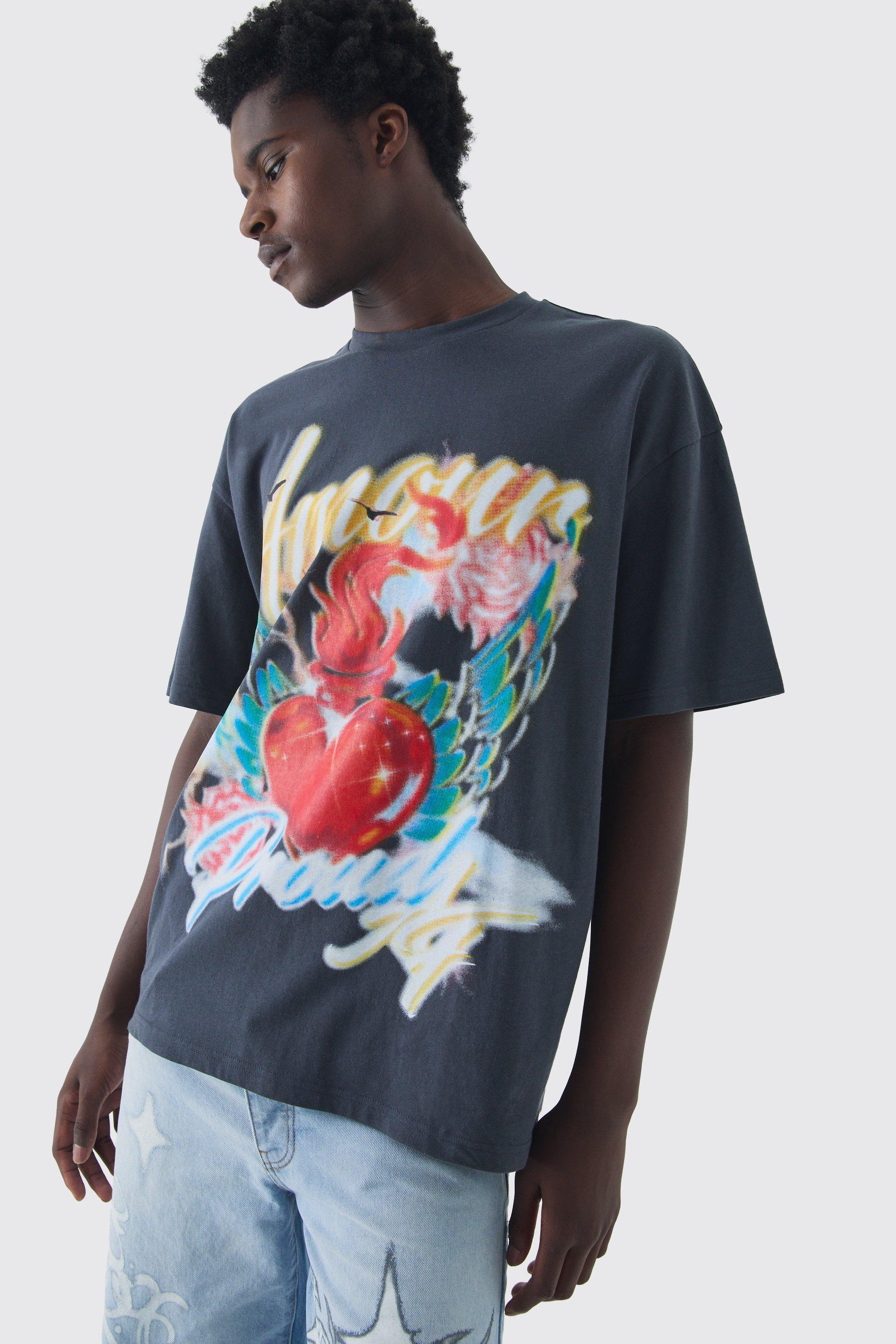 Mens Grey Oversized Amour Pride T-Shirt, Grey