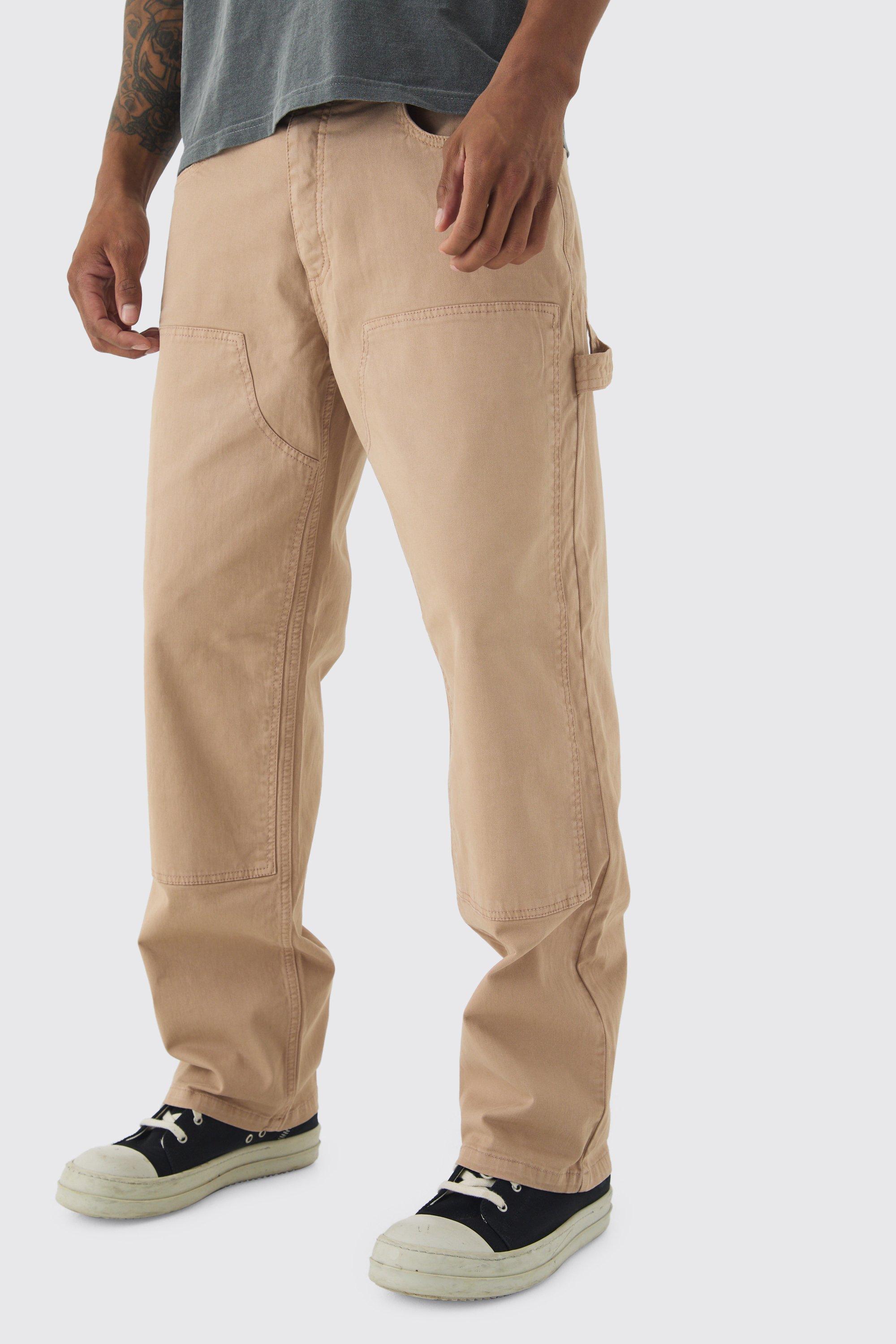 Mens Beige Relaxed Twill Overdye Carpenter Trousers, Beige