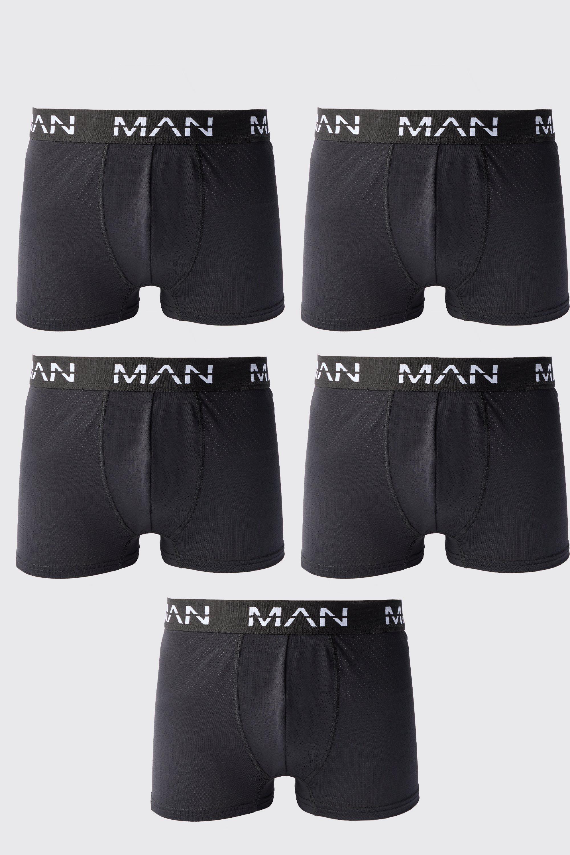 Mens Black Man Active Performance Boxer 5 pack, Black