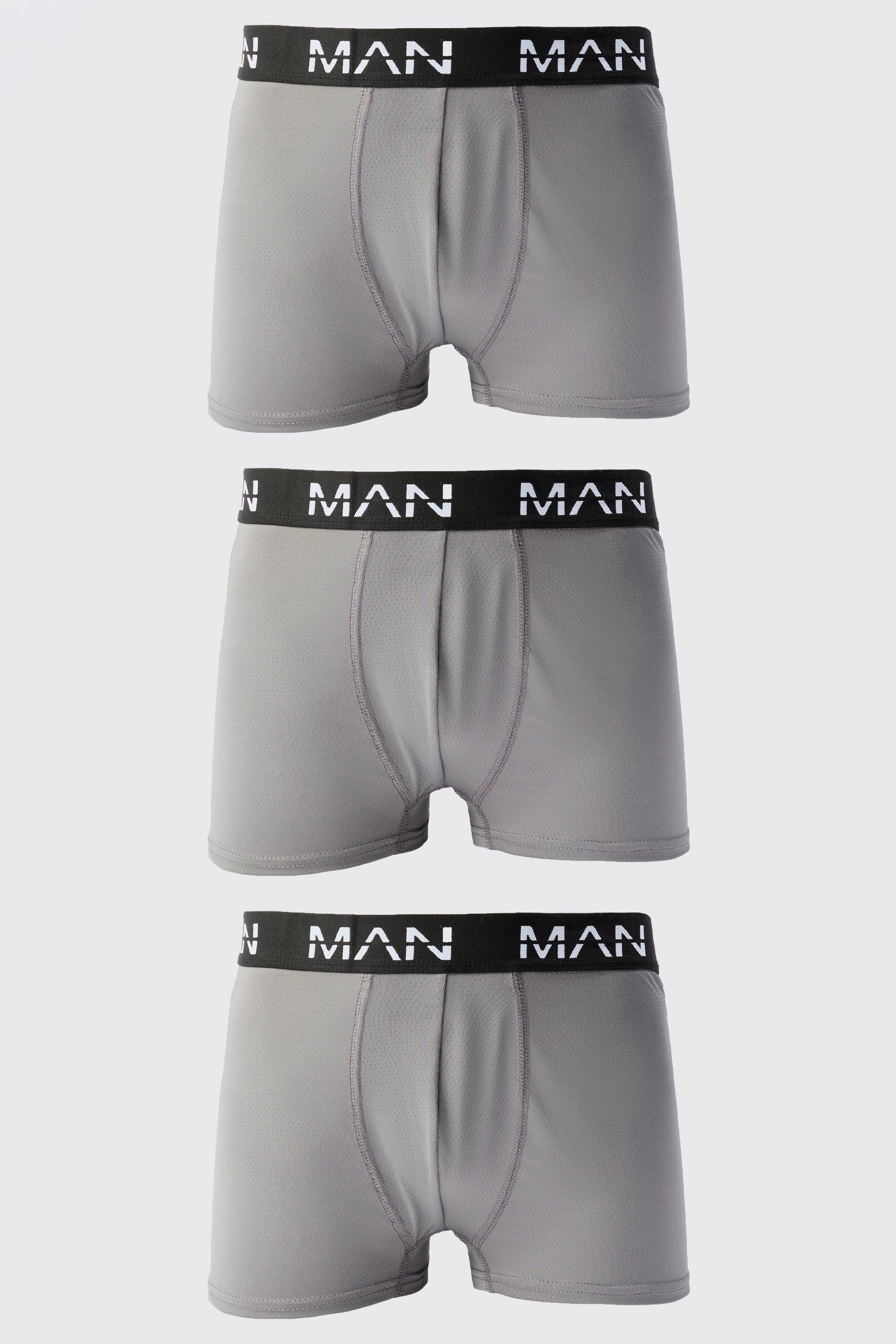 Mens Grey Man Active Performance Boxer 3 pack, Grey