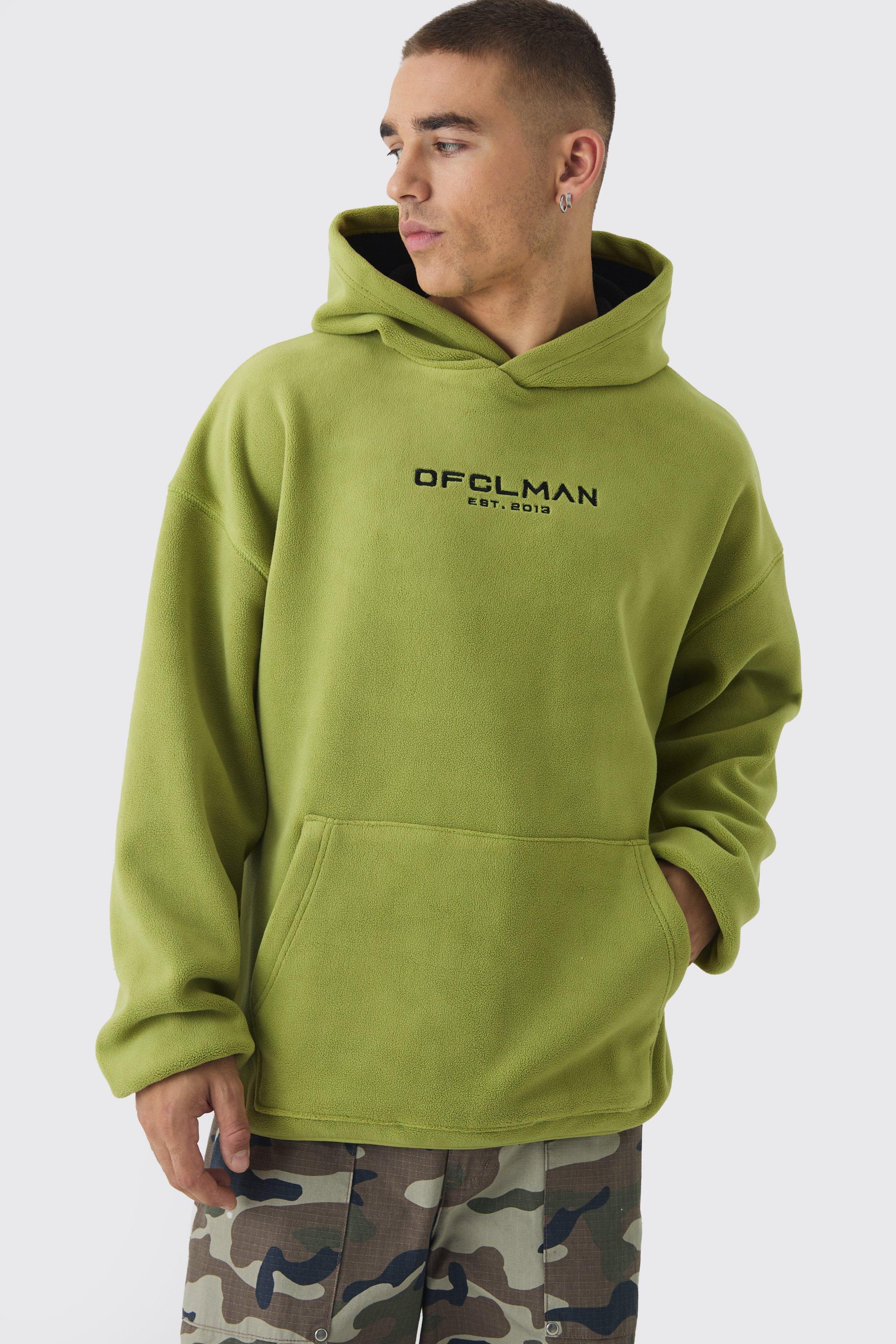 Mens Green Oversized Dropped shoulder Polar fleece Hoodie, Green