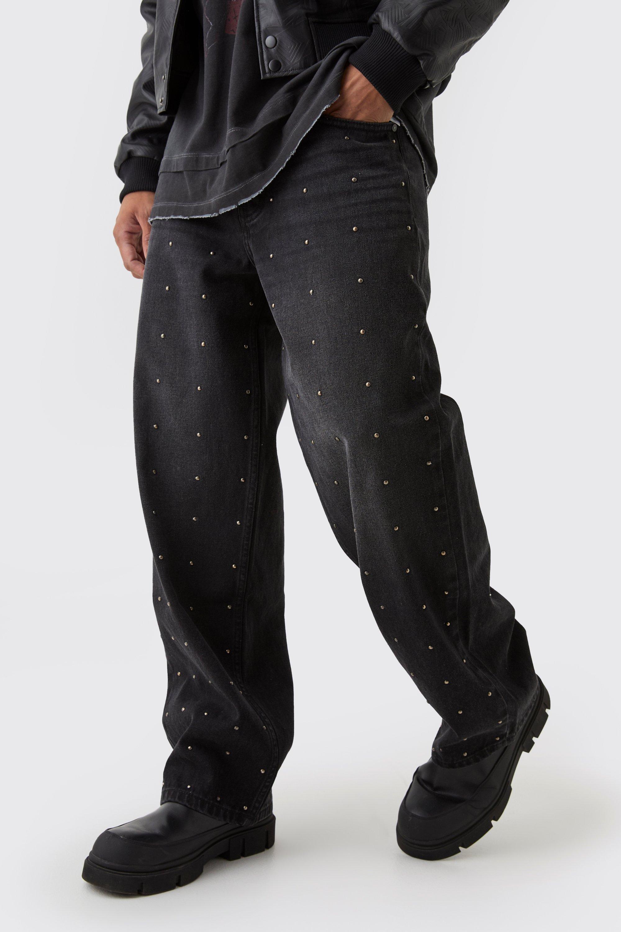 Boohoo Baggy Jeans Met Studs, Washed Black