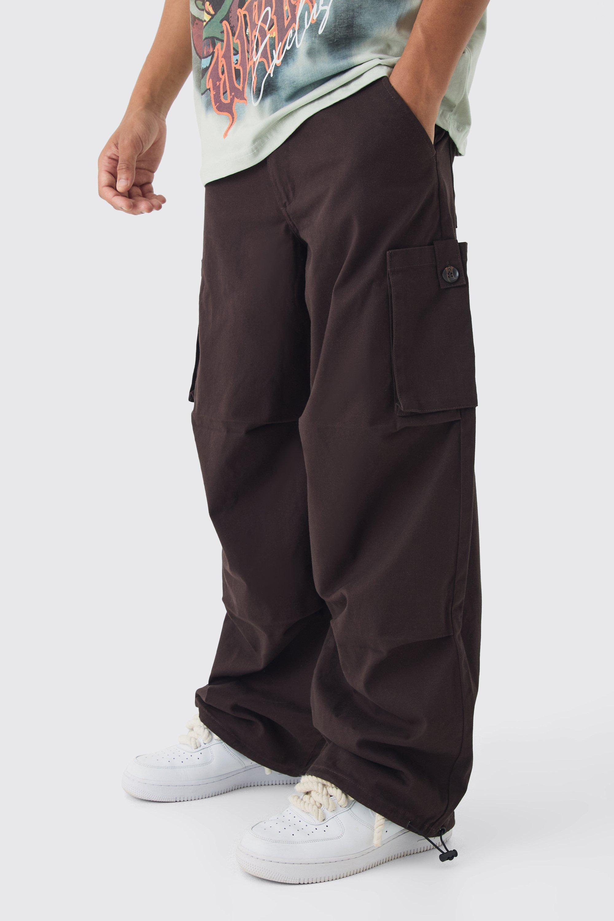 Boohoo Fixed Waist Baggy Twill Cargo Pants, Dark Brown