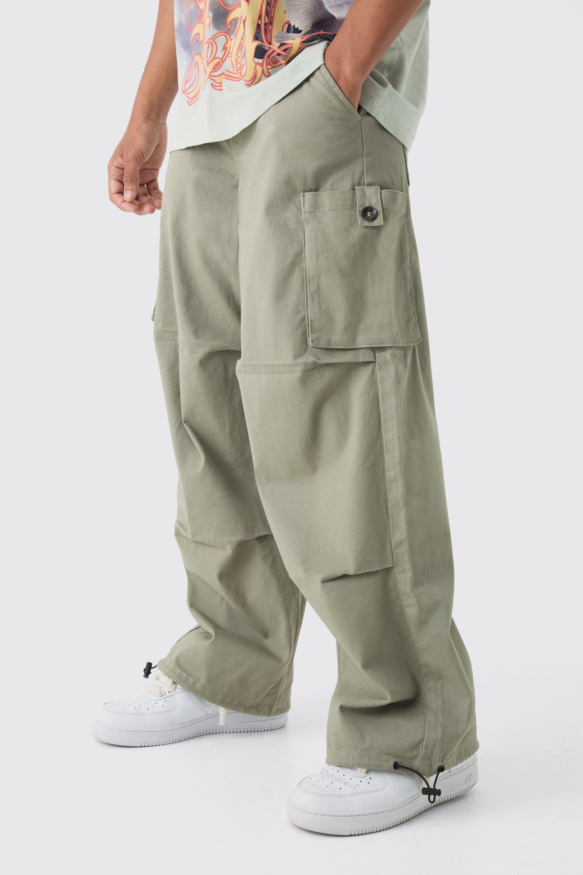 Boohoo Fixed Waist Baggy Twill Cargo Pants, Light Khaki