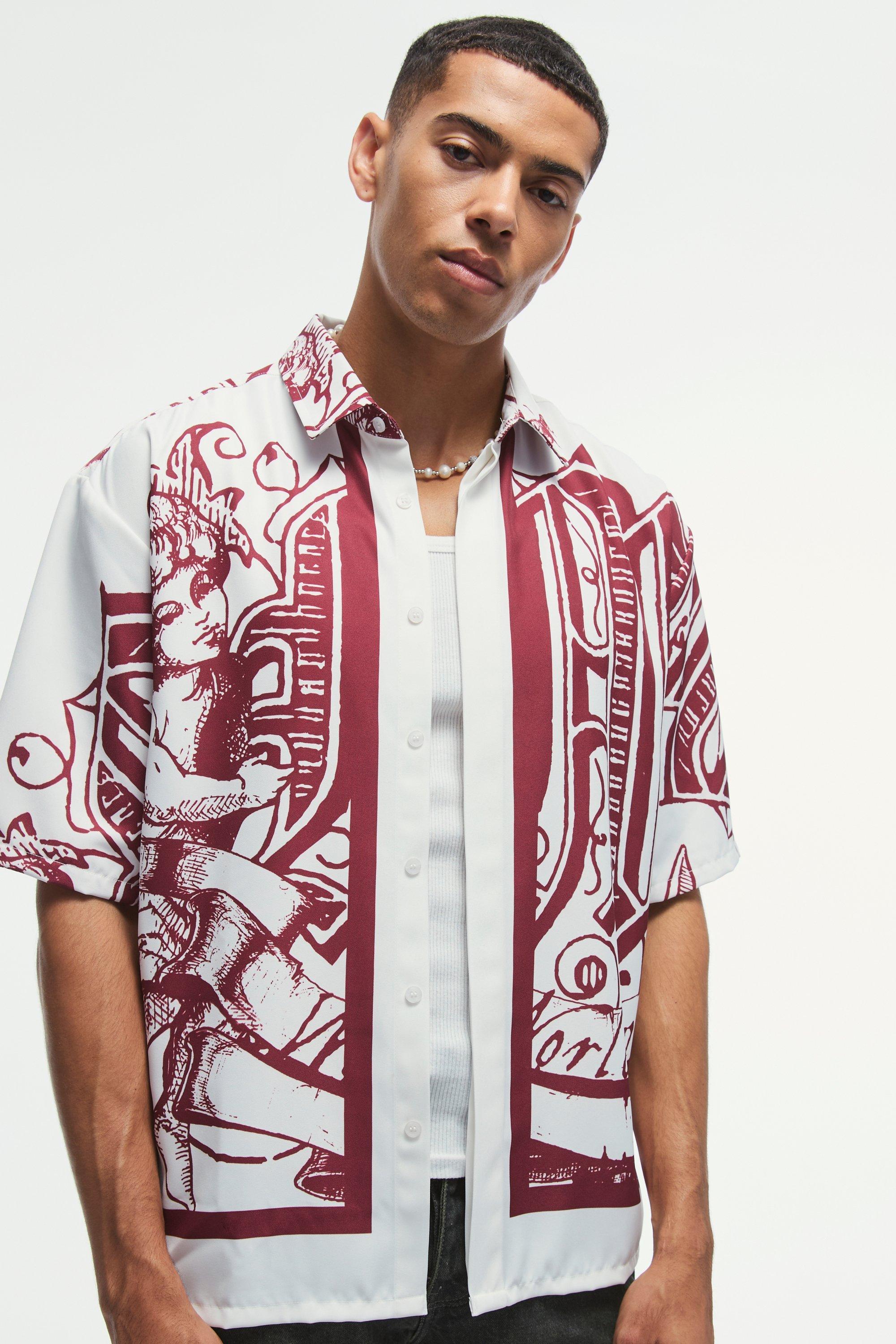 womens oversized soft twill printed revere shirt - white - l, white