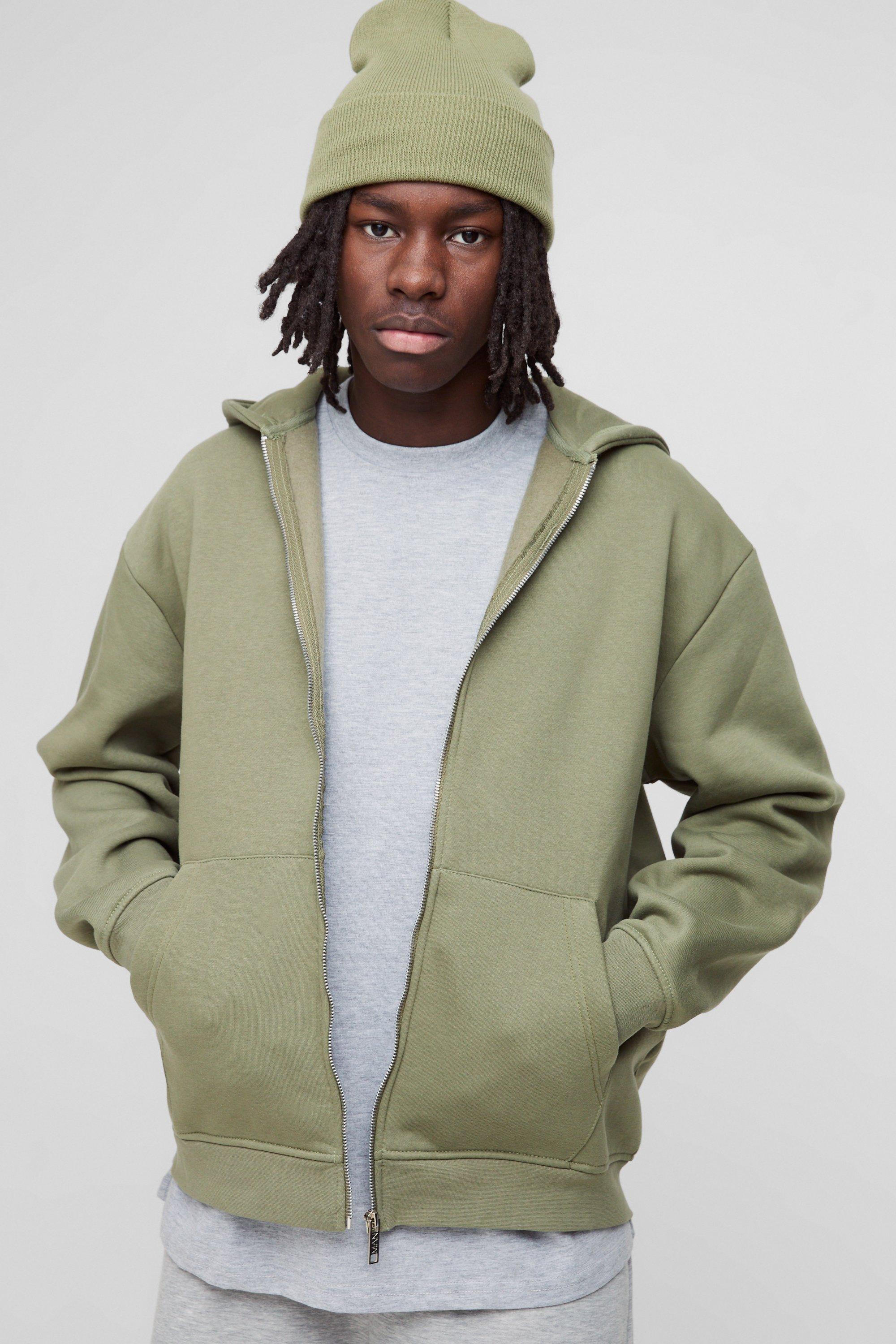 Felpa oversize Basic con zip e cappuccio, Verde