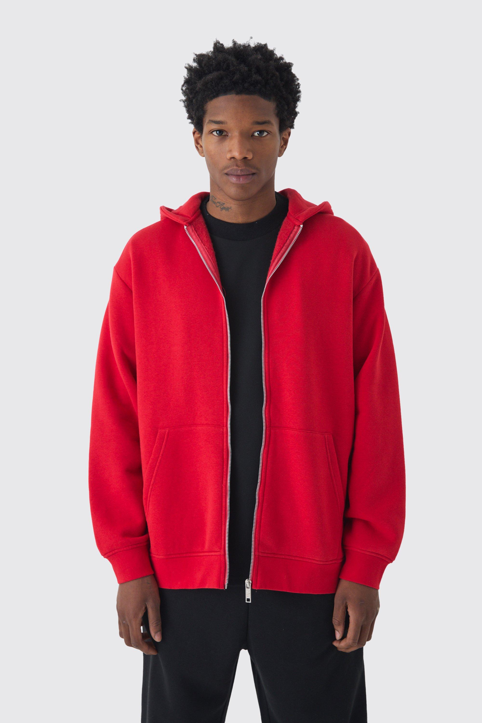 Felpa oversize Basic con zip e cappuccio, Rosso