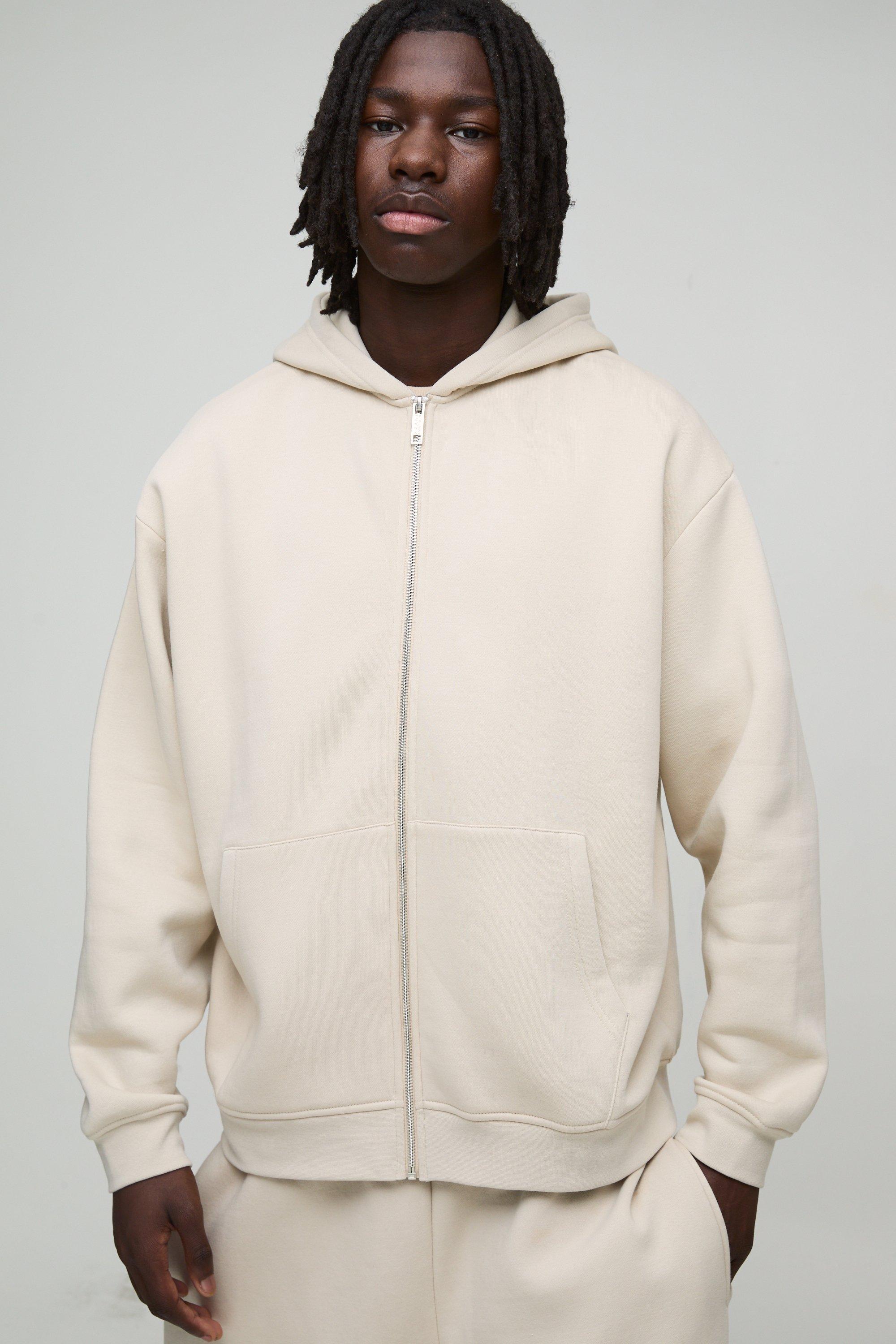 Felpa oversize Basic con zip e cappuccio, Beige