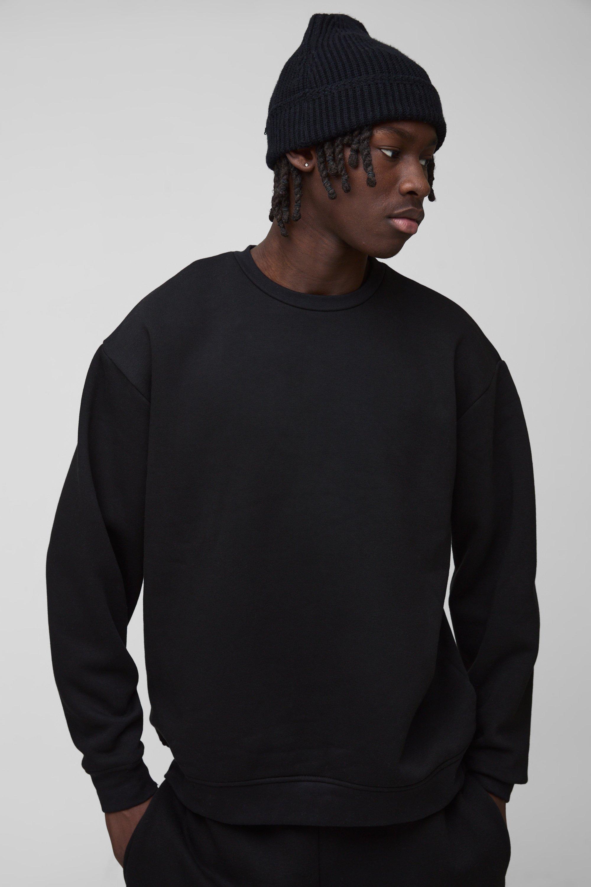 Felpa oversize Basic a girocollo, Nero