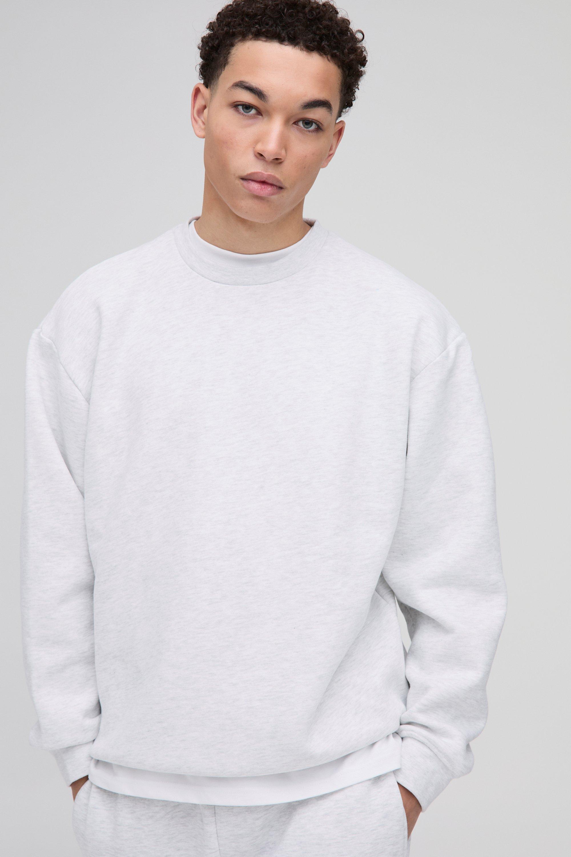 Mens Grey 330GSM Oversized Basic Crew Neck Sweatshirt, Grey