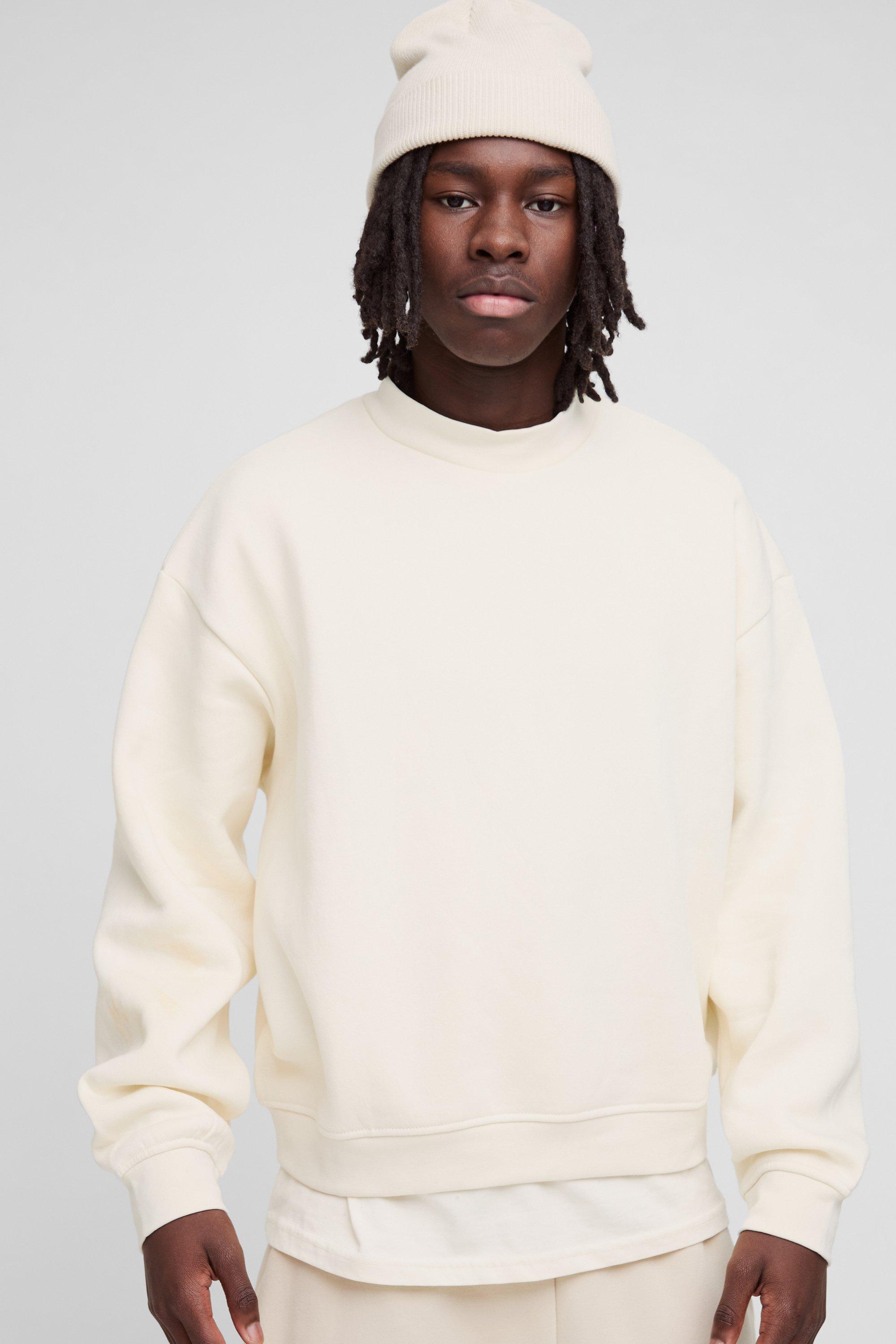 Felpa squadrata oversize Basic con girocollo esteso, Cream