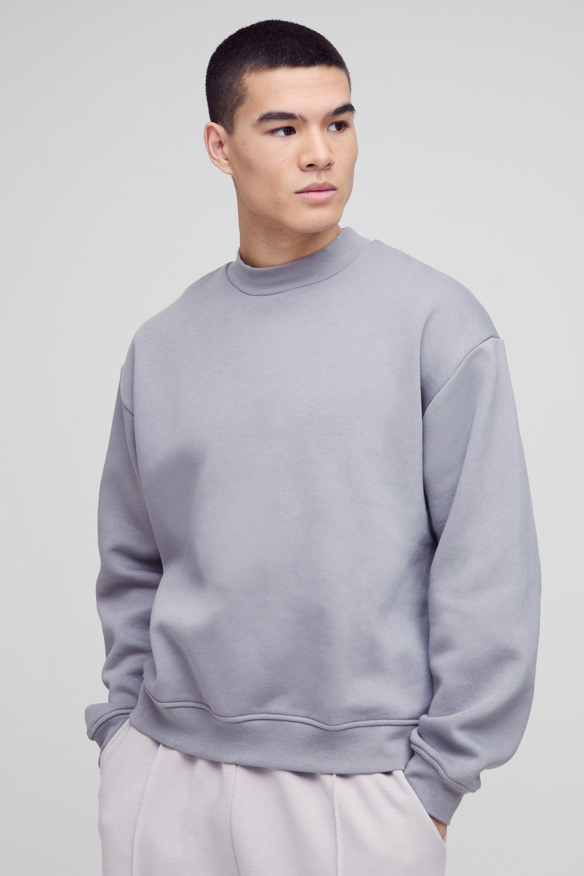 Felpa squadrata oversize Basic con girocollo esteso, Grigio