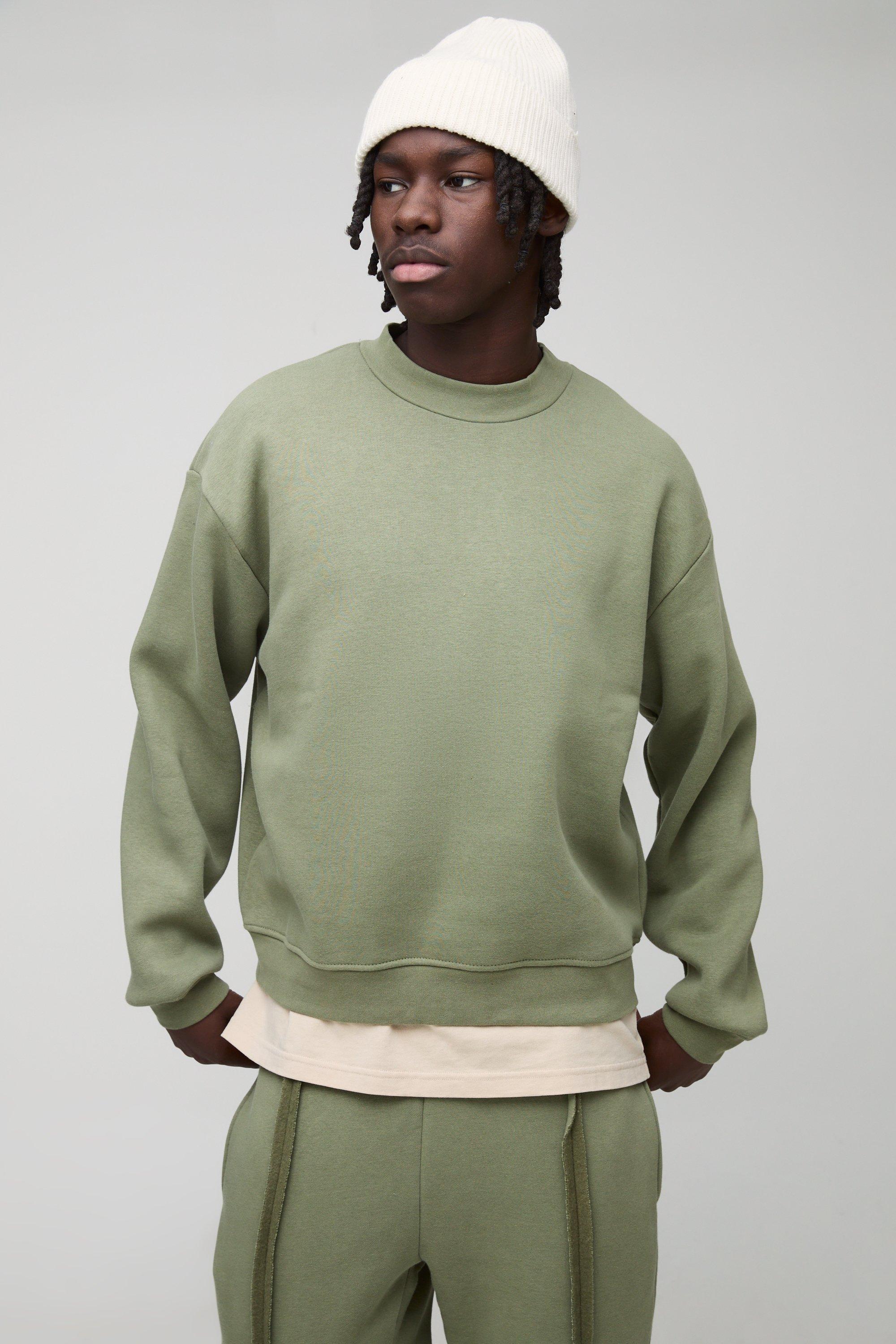 Felpa squadrata oversize Basic con girocollo esteso, Verde