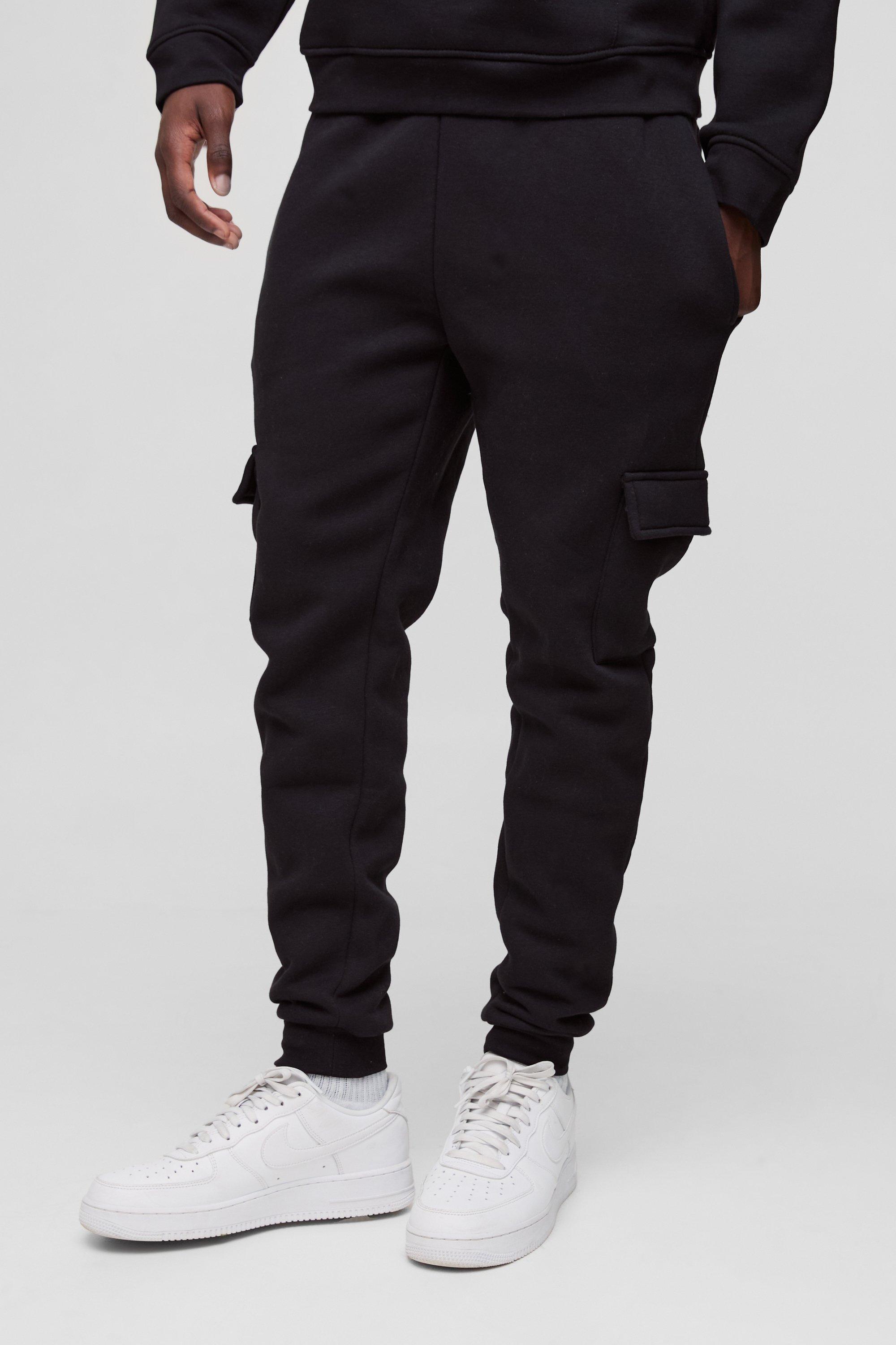 Pantaloni tuta Cargo Skinny Fit Basic, Nero