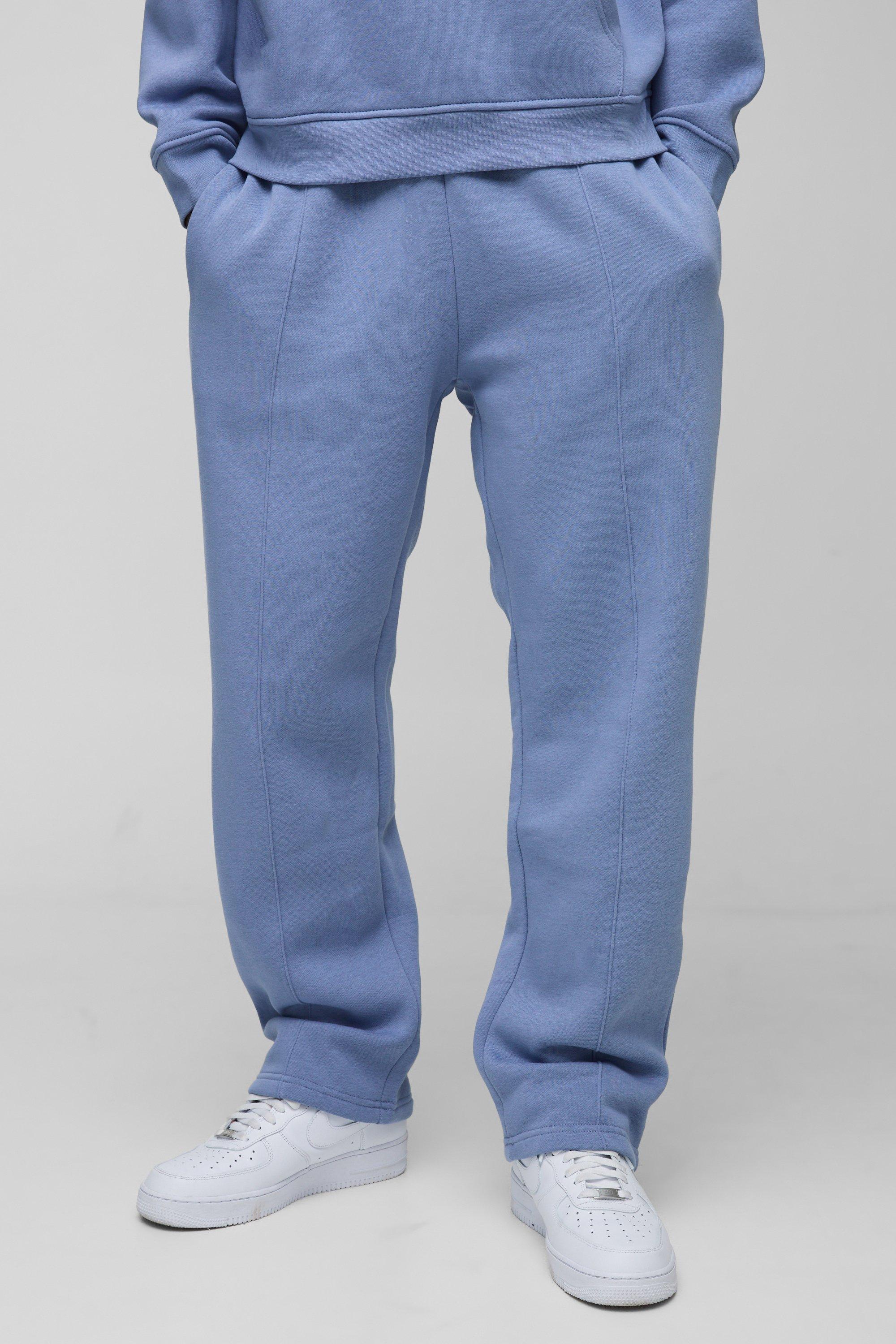 Pantaloni tuta rilassati Basic con nervature, Azzurro