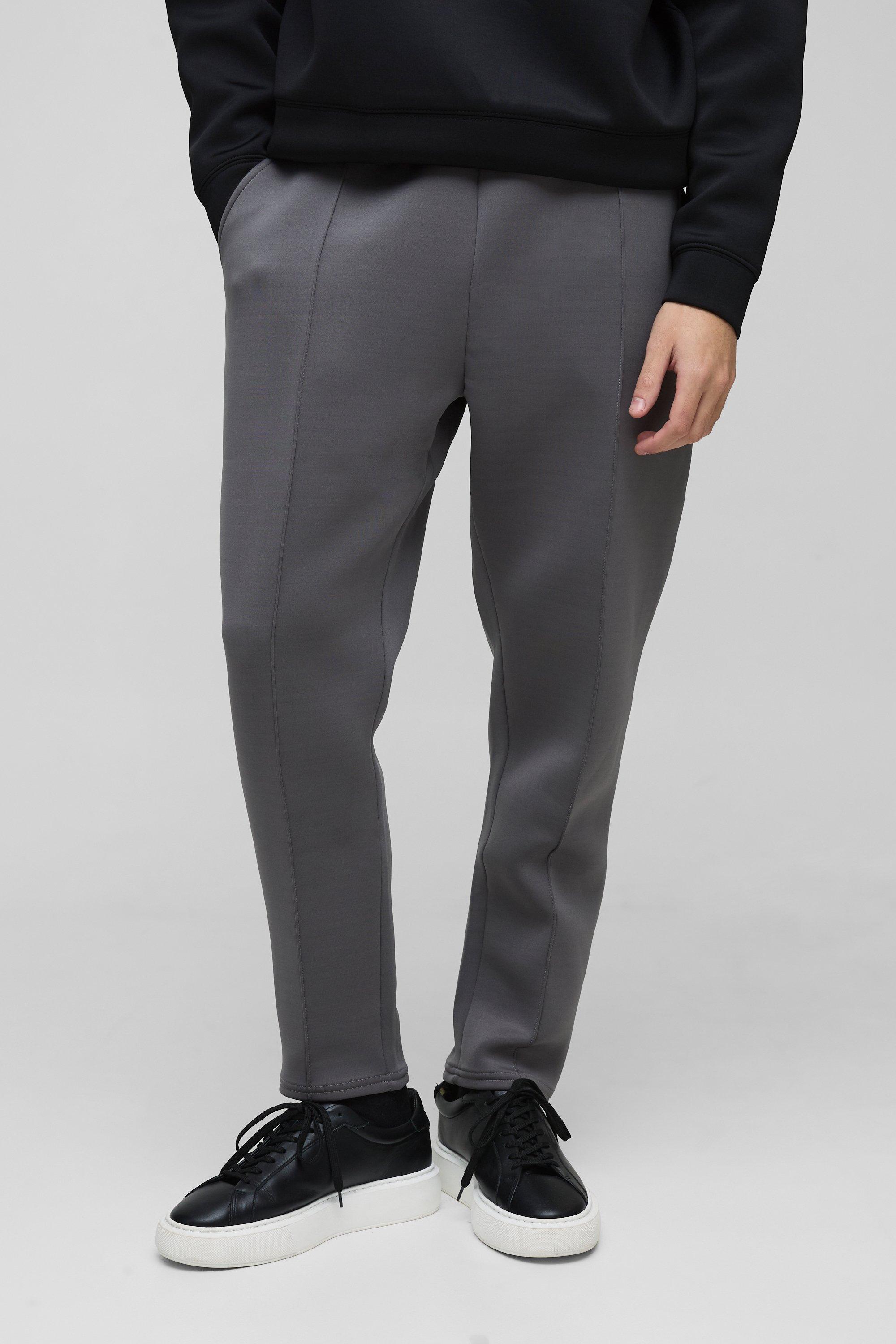 Mens Grey Slim Tapered Bonded Scuba Pintuck Jogger, Grey