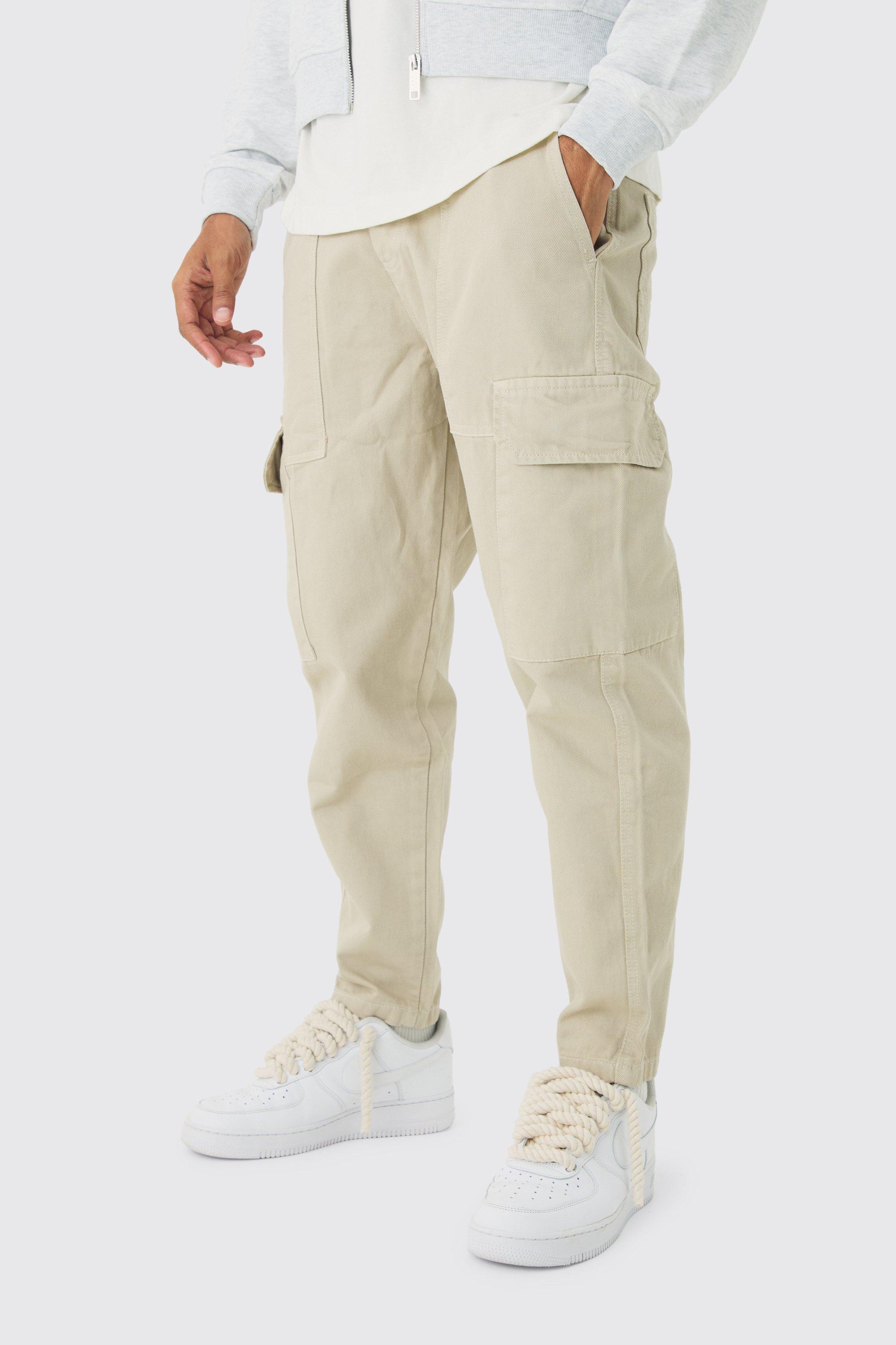 Mens Beige Relaxed Fit Carpenter Cargo Jeans, Beige