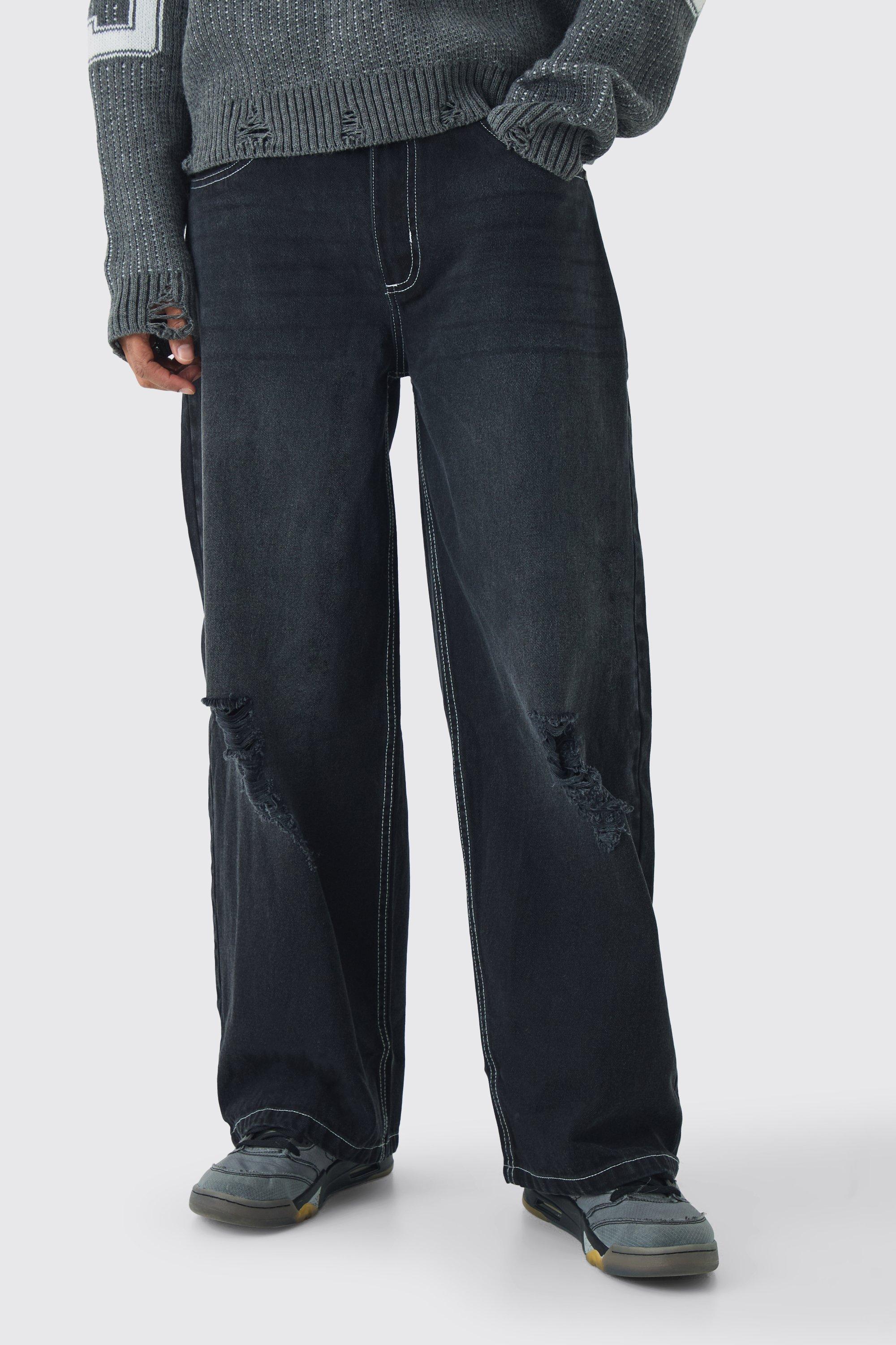 Jeans extra comodi strappati sul ginocchio, Nero