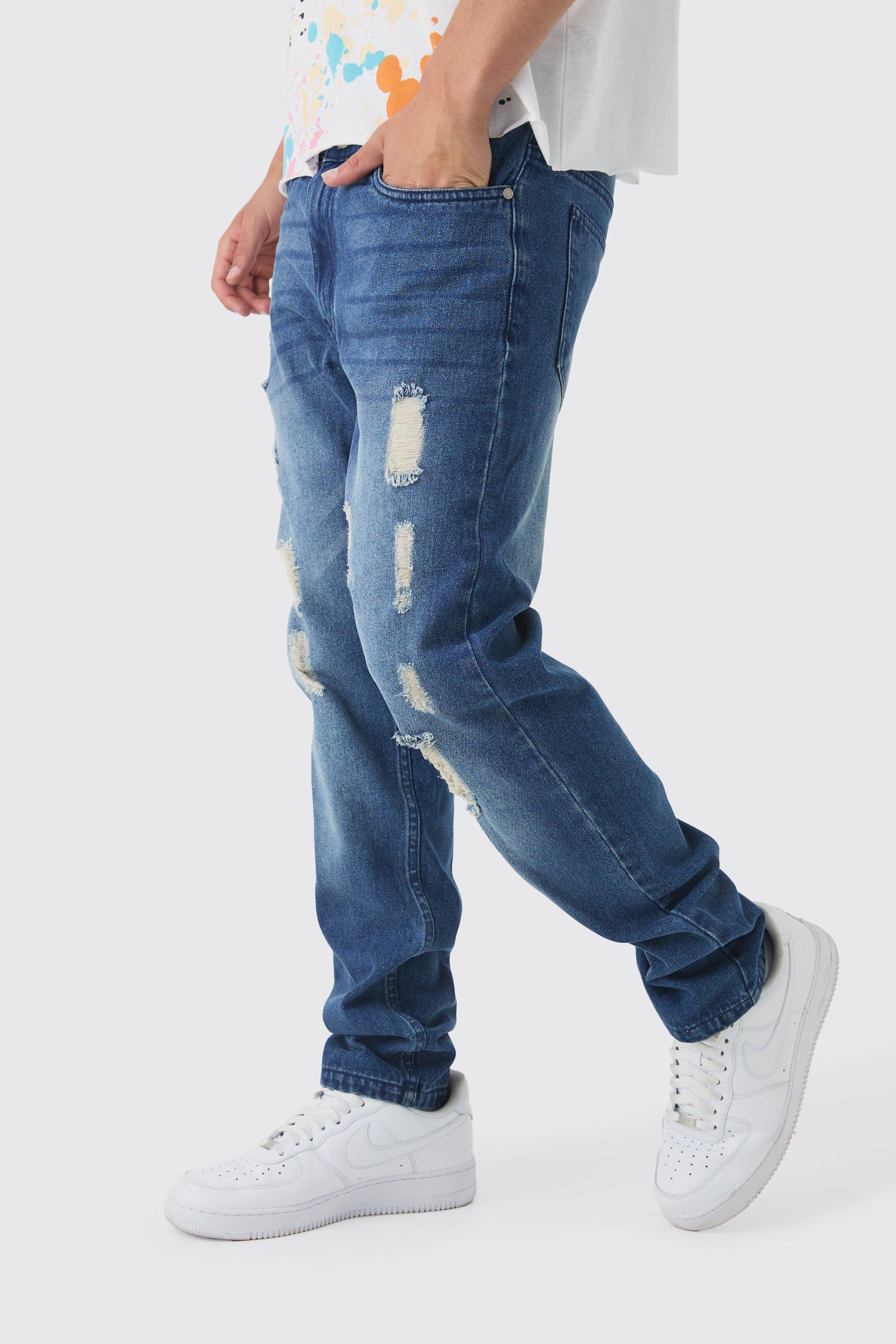 Jeans Slim Fit strappati effetto smagliato, Azzurro