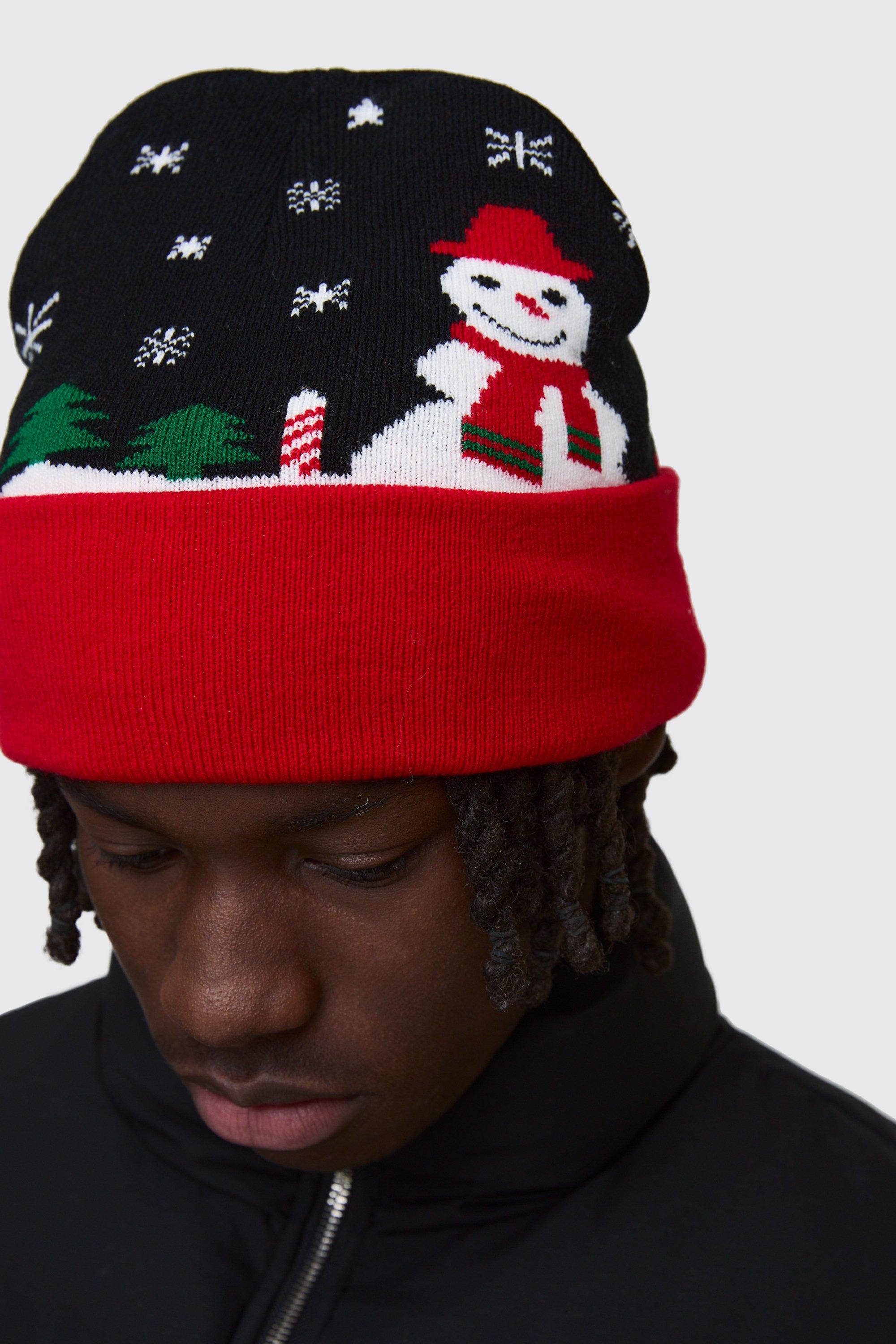Berretto Beanie con grafica Festive in blu navy, Nero