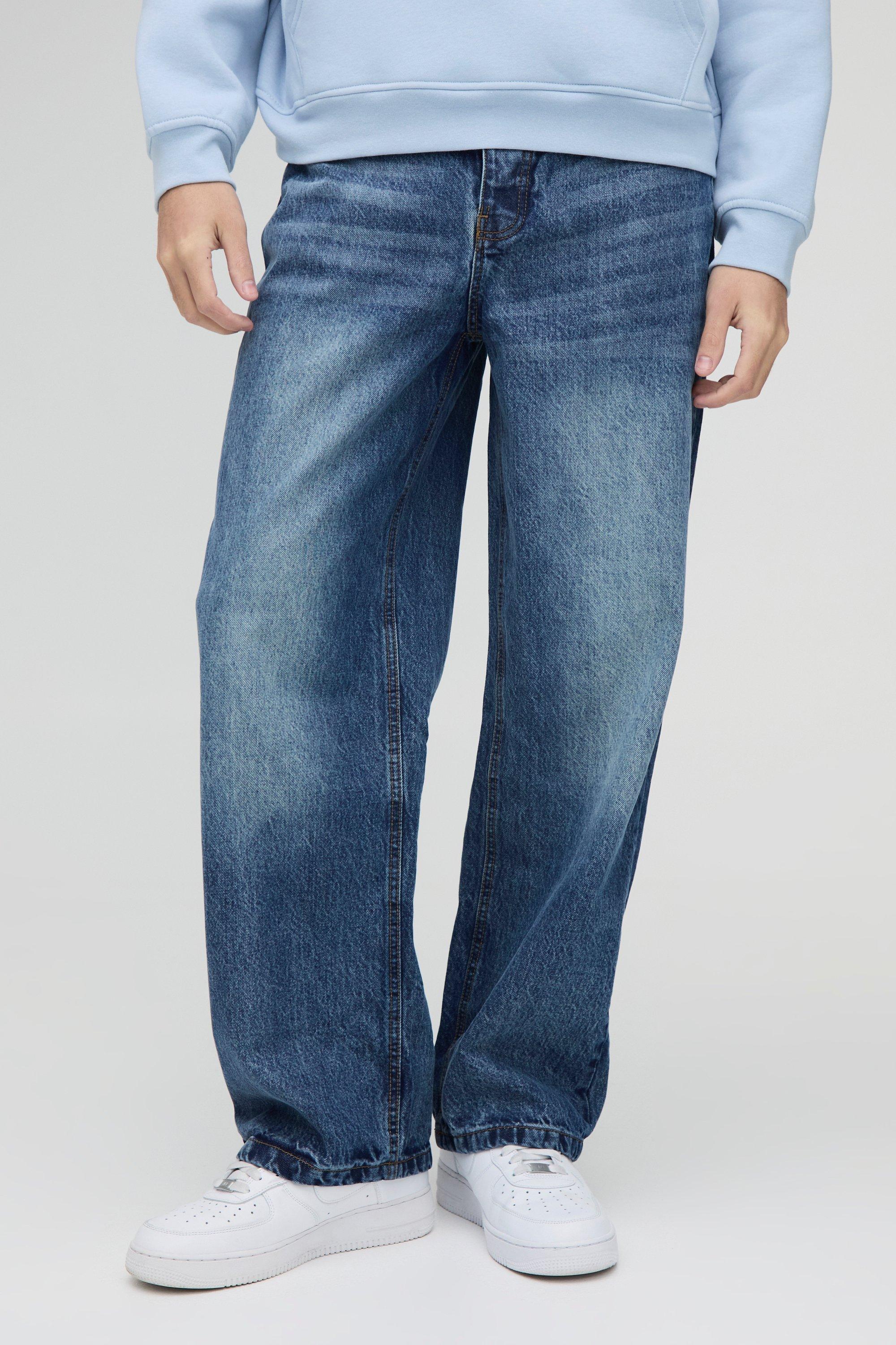 Mens Blue Relaxed Rigid Jeans, Blue