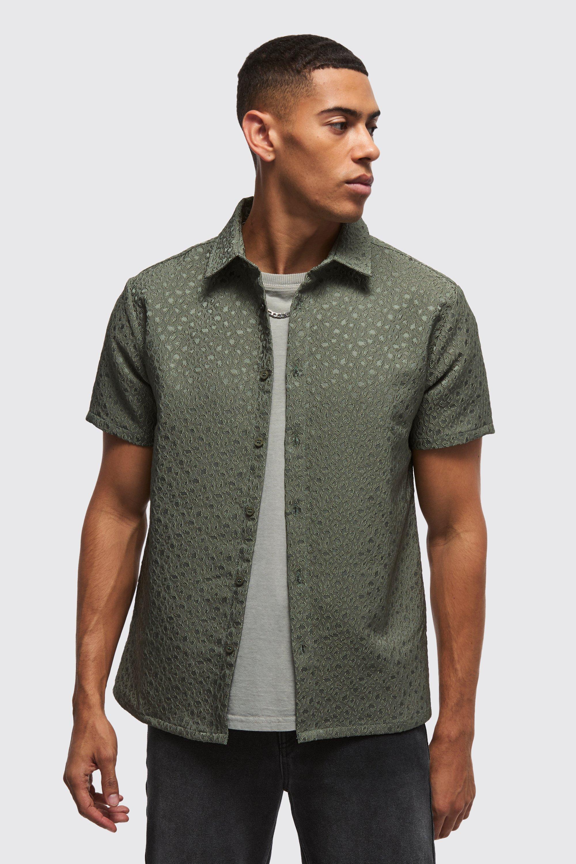 Camicia Regular Fit in jacquard leopardato, Metallics