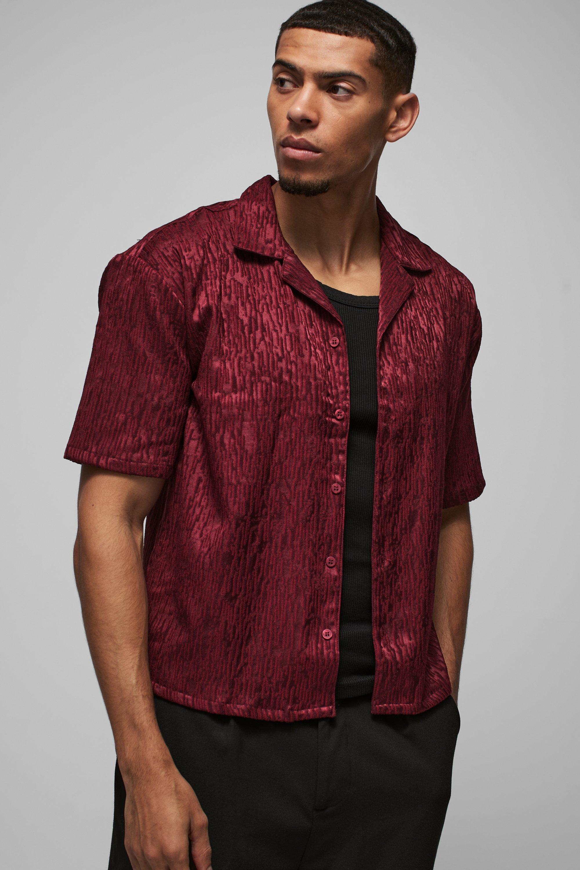 Camicia squadrata oversize in jacquard con stampa astratta, Rosso