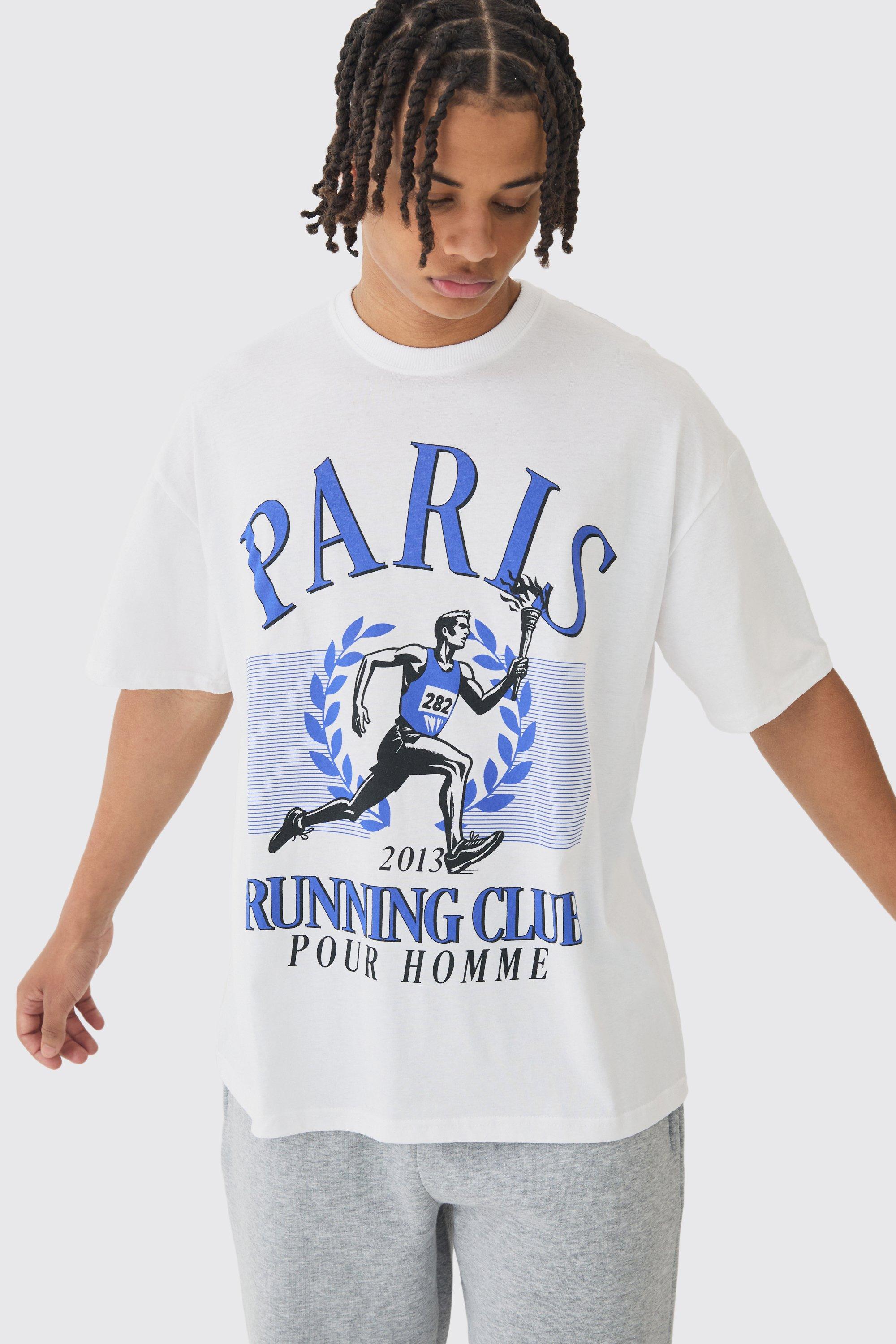 Mens White Oversized Running Club Print T-Shirt, White