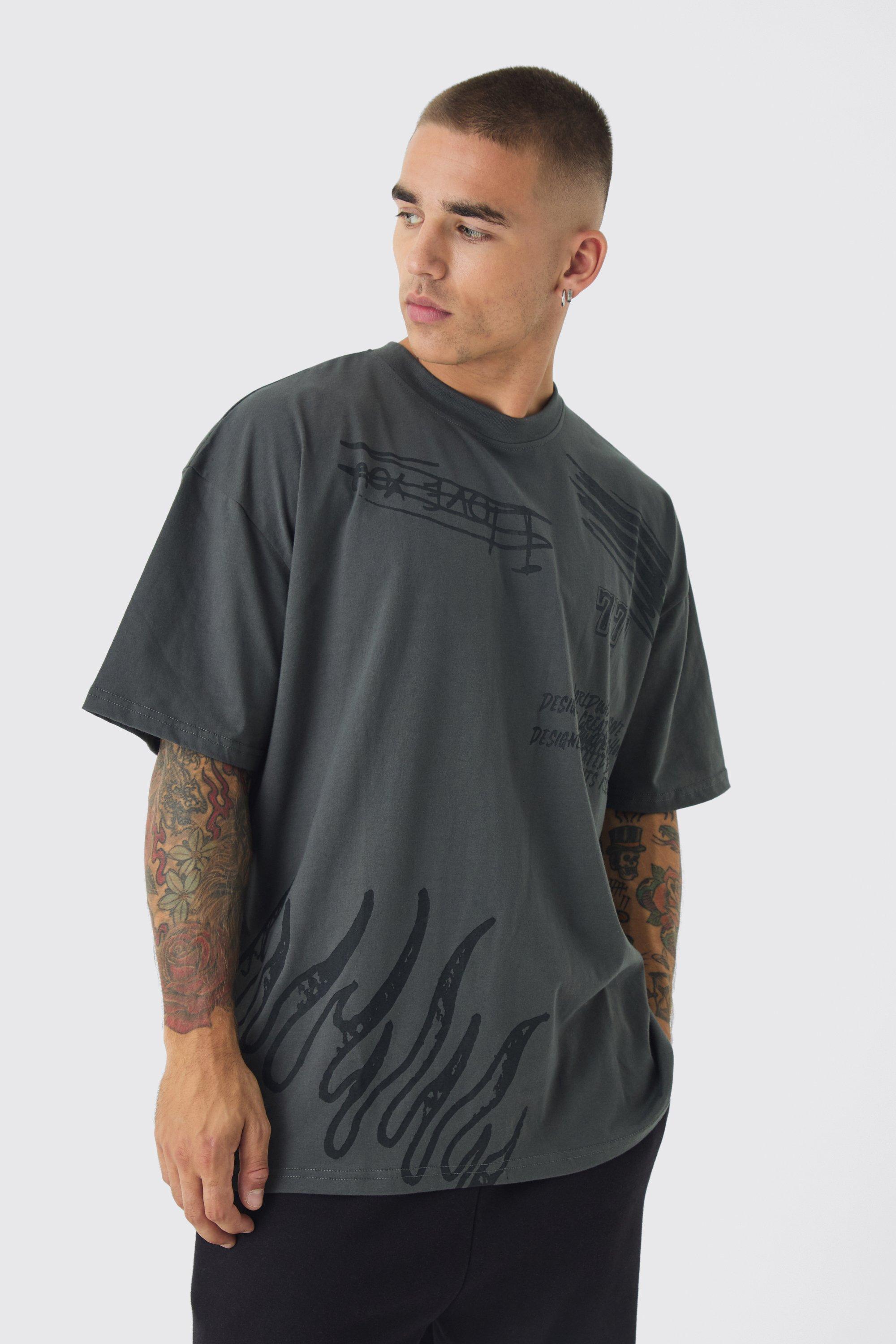 T-shirt oversize AOP con ghirigori, Grigio